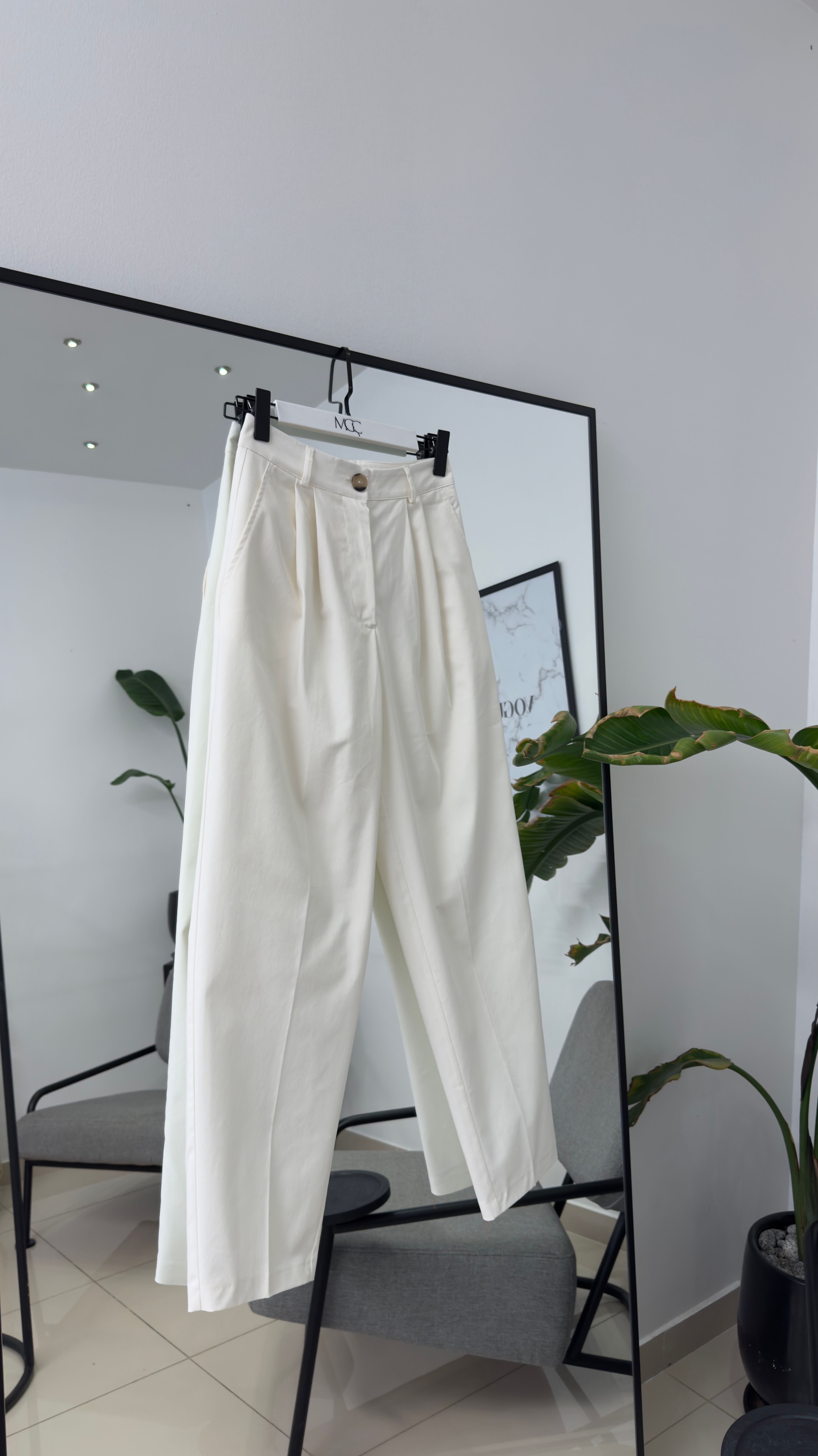 Gabardin Kumaş Ekru Pantolon