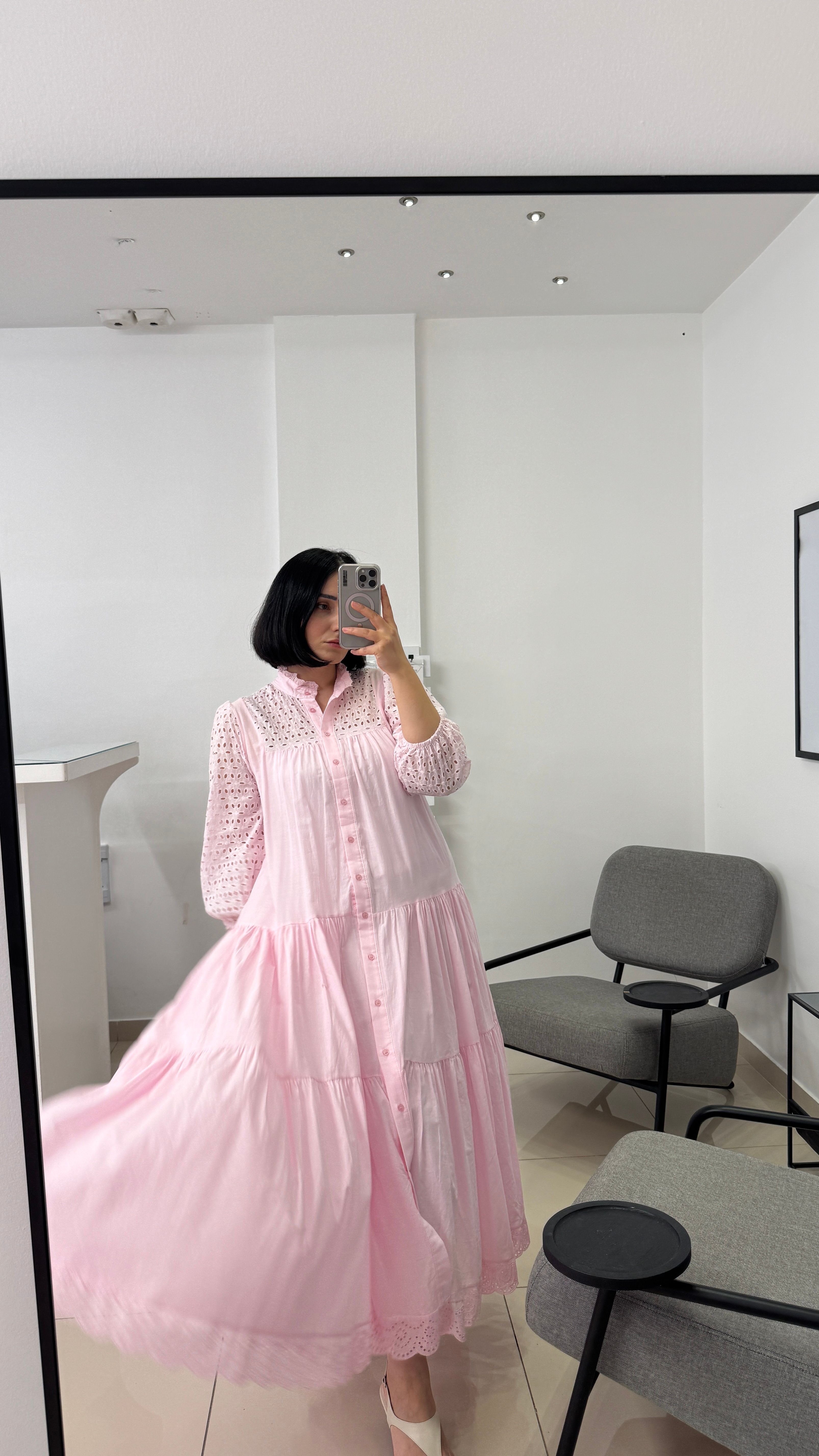 Pembe Fistolu Keten Elbise