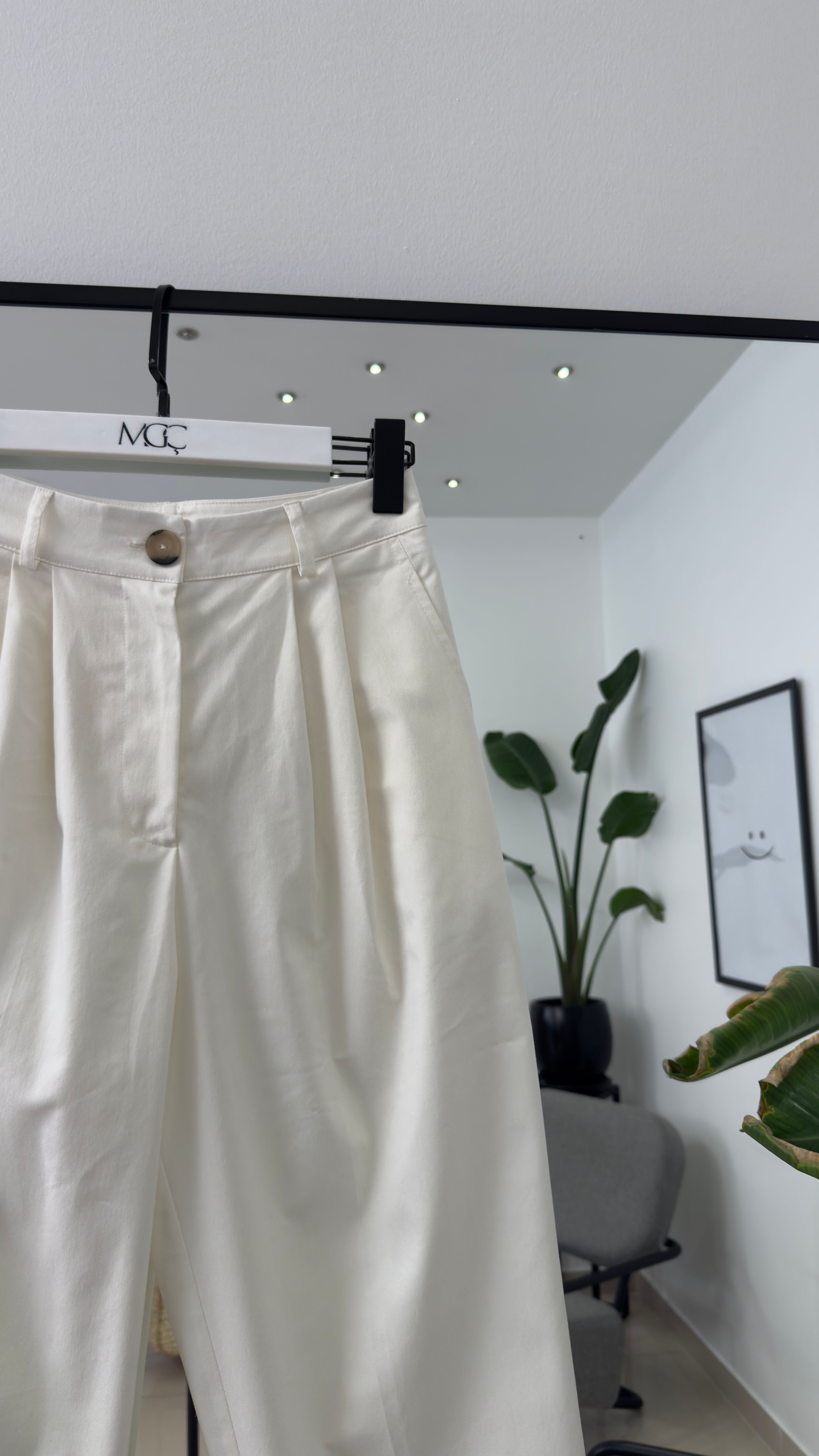 Gabardin Kumaş Ekru Pantolon