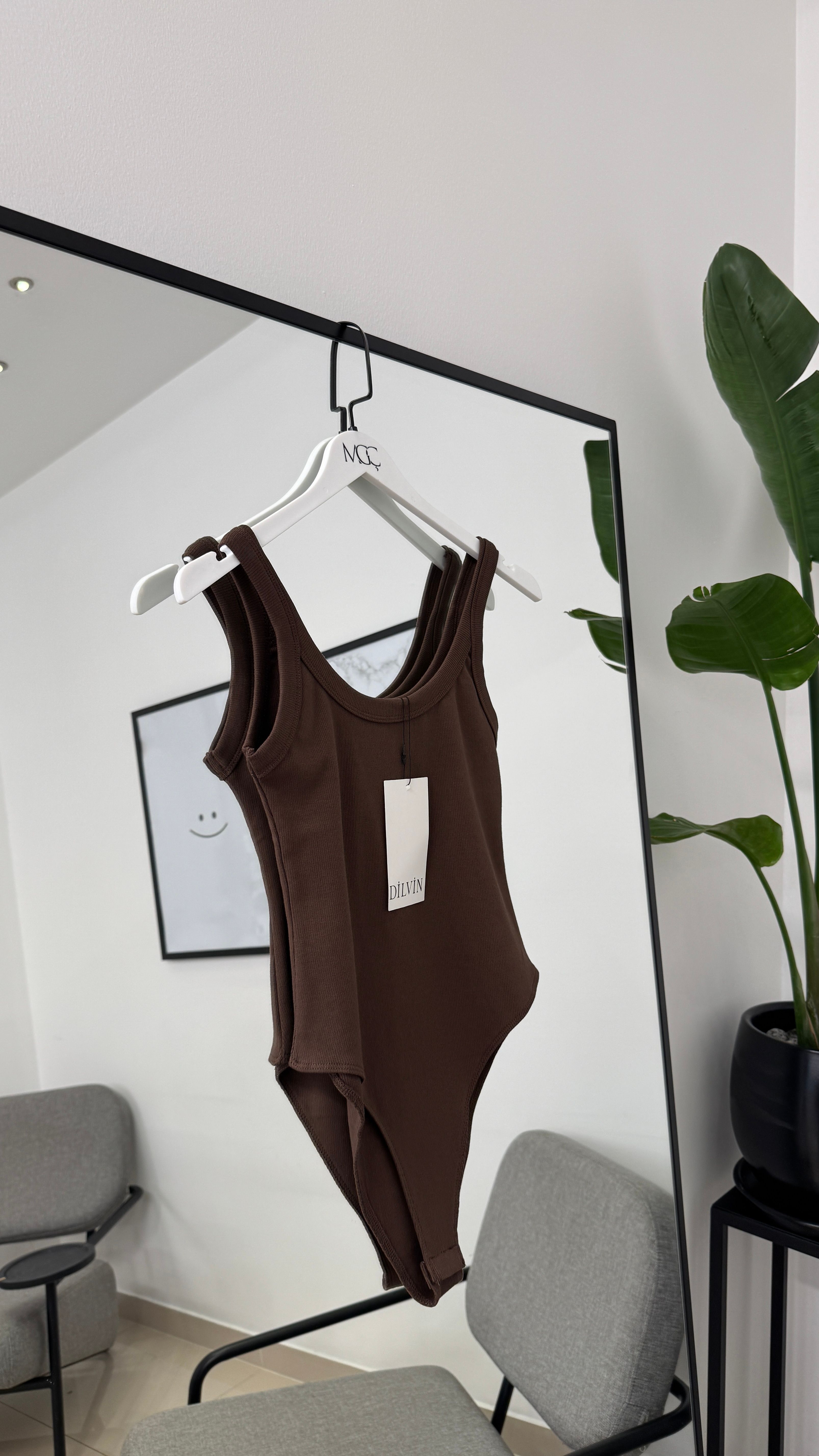 Askılı Bodysuit-Açık Kahve