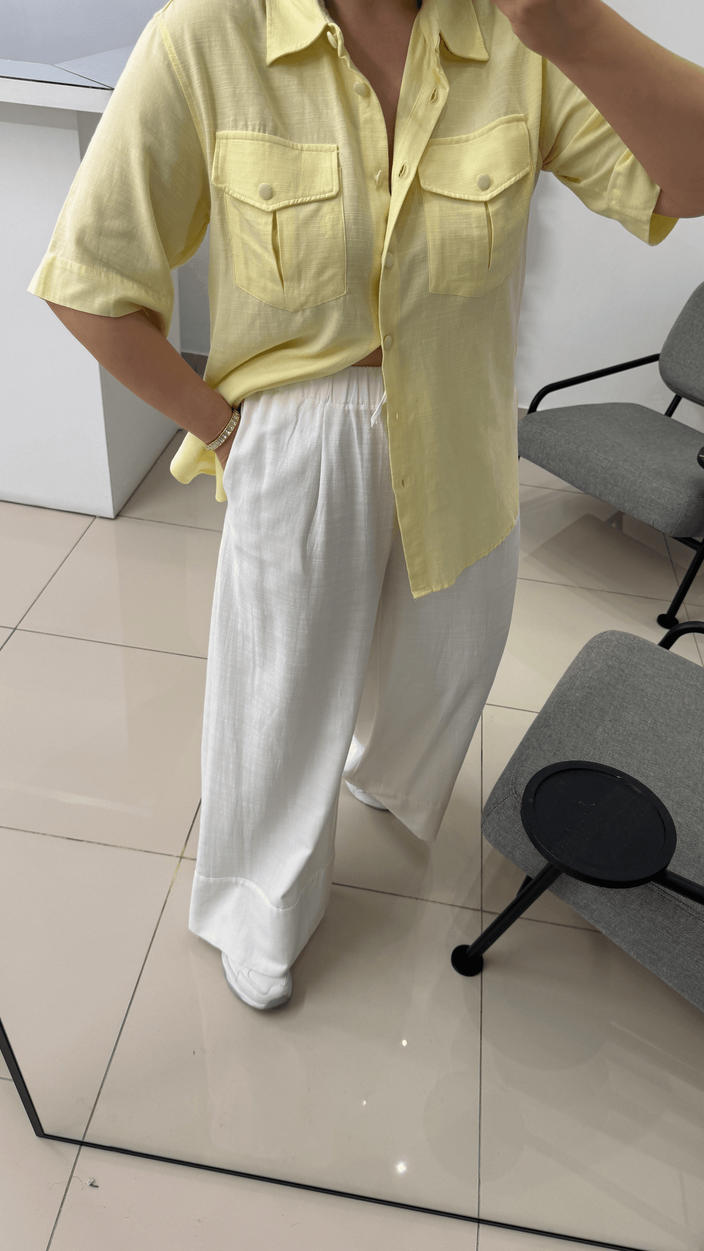 Duble Paça Ekru Pantolon