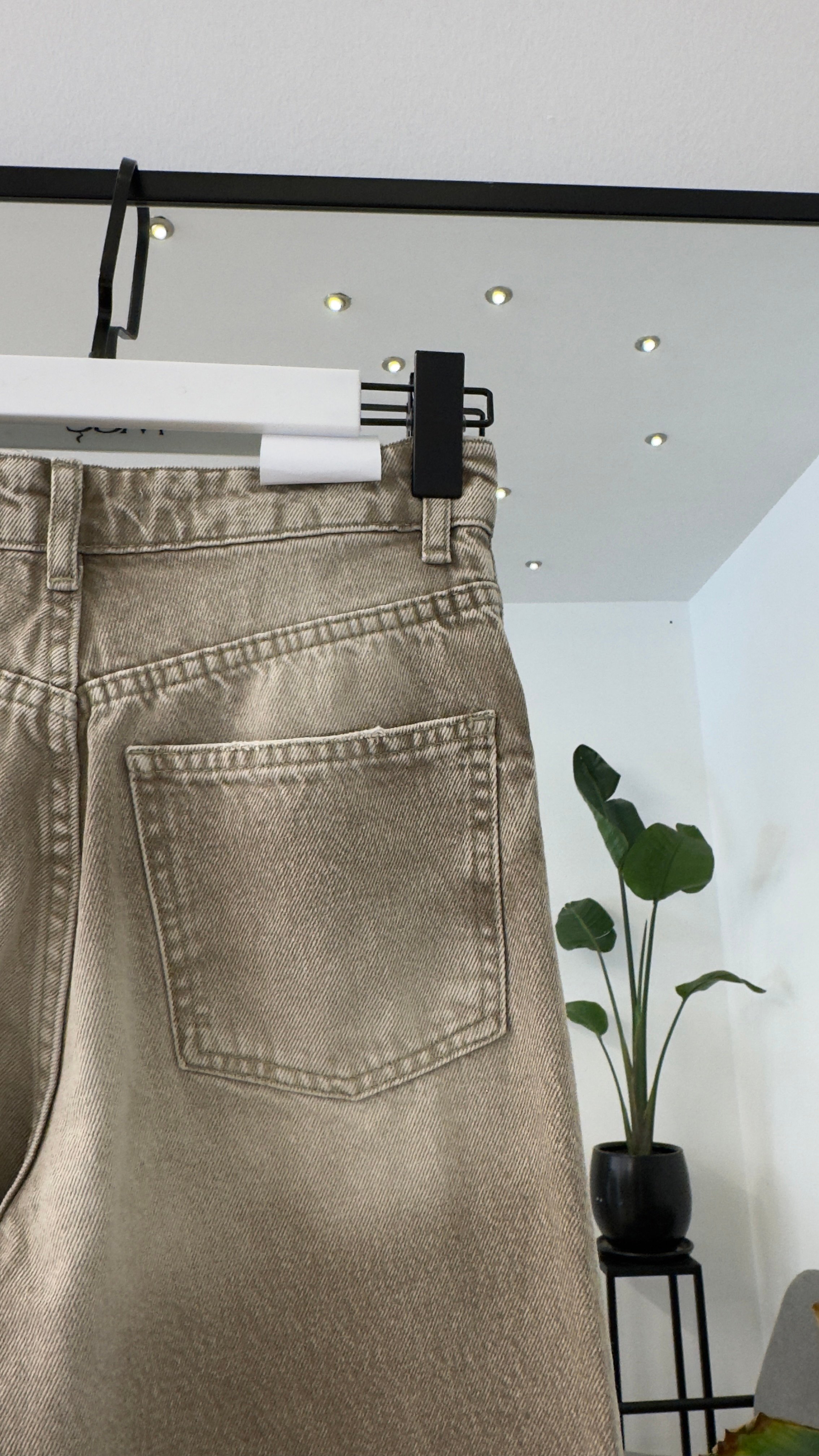 Wide Leg Vintage Bej Yıkama Pantolon
