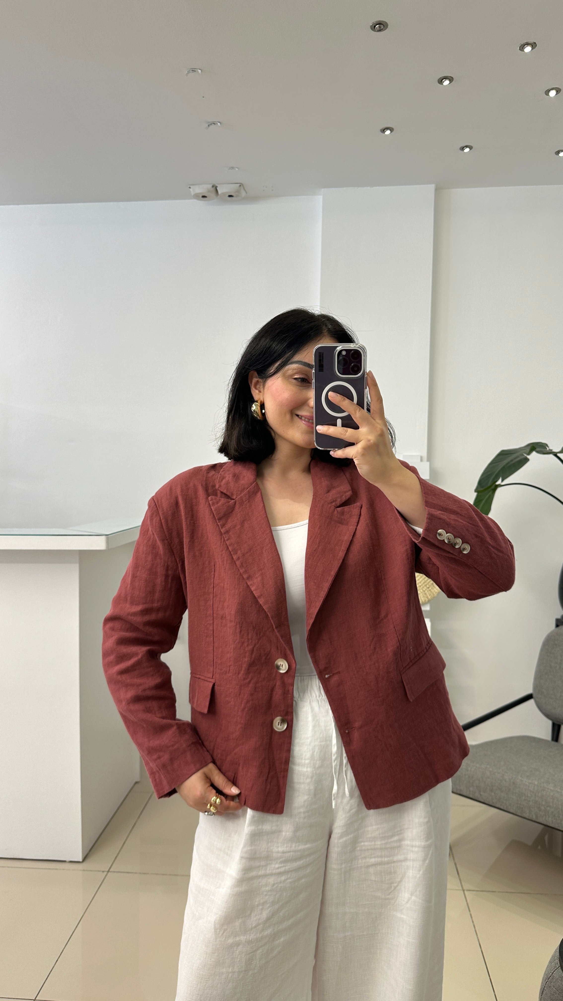 Oversize Bordo Keten Ceket