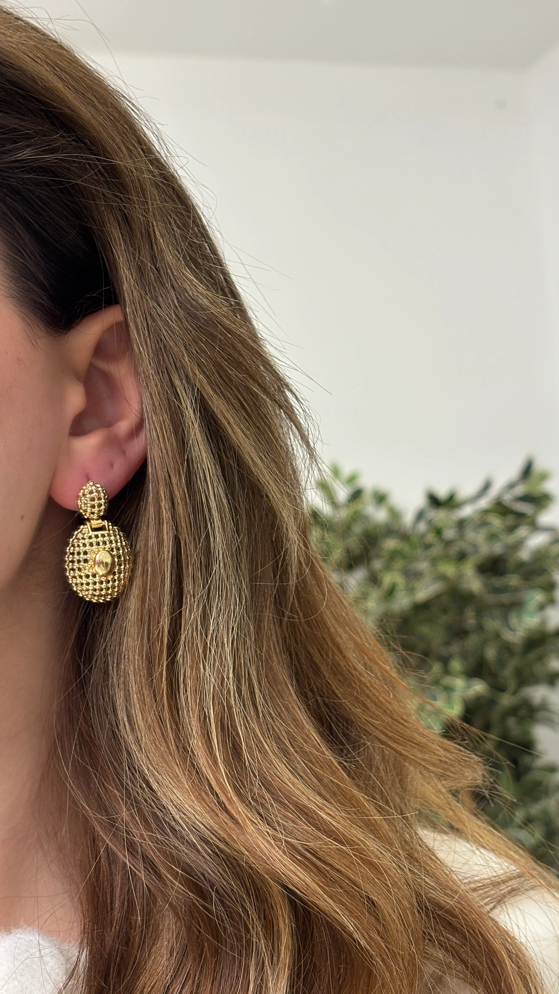 Hasır Örgü Vintage Bombeli Küpe