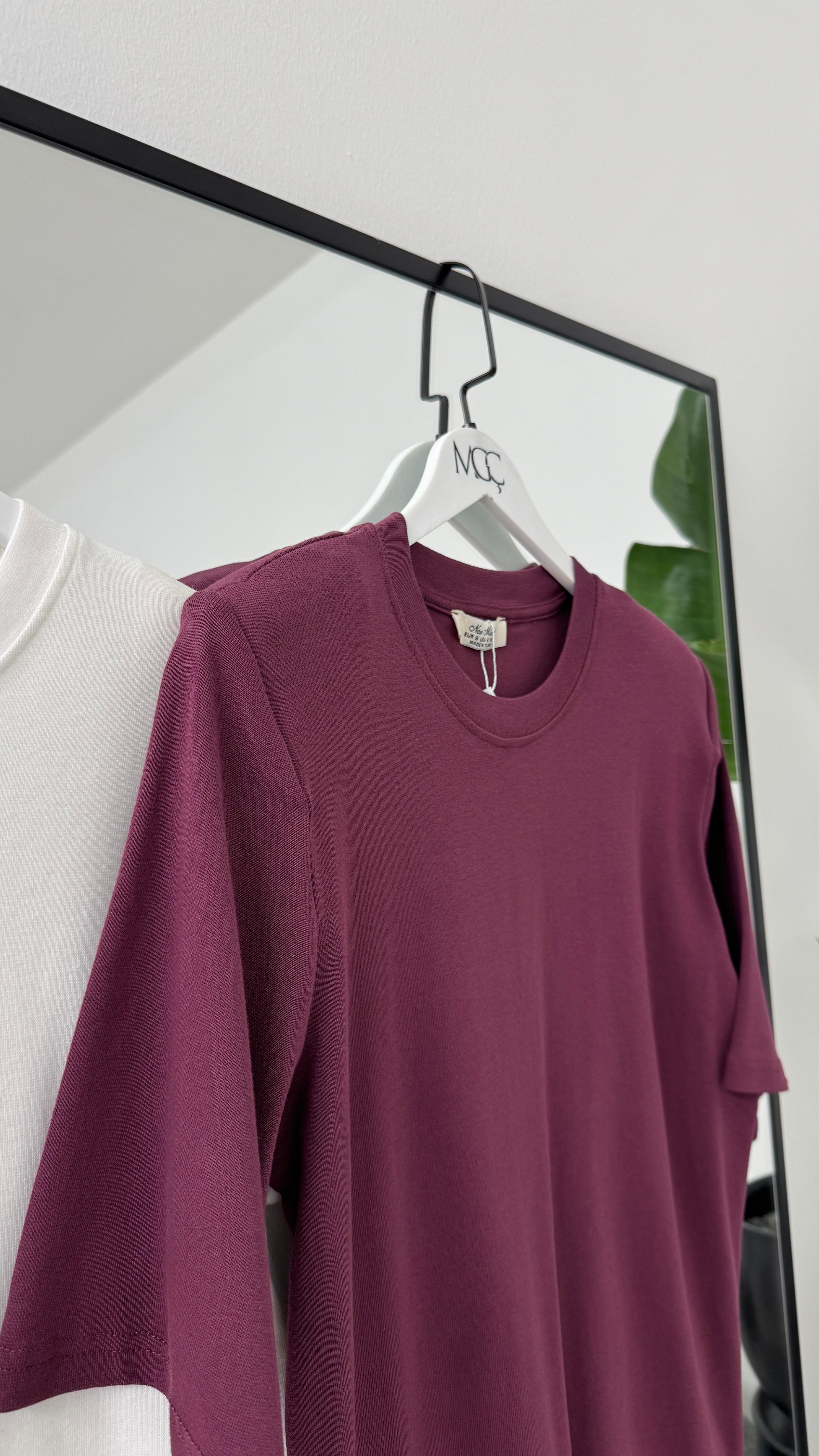 Vatkalı Tshirt/ Mürdüm-Beyaz