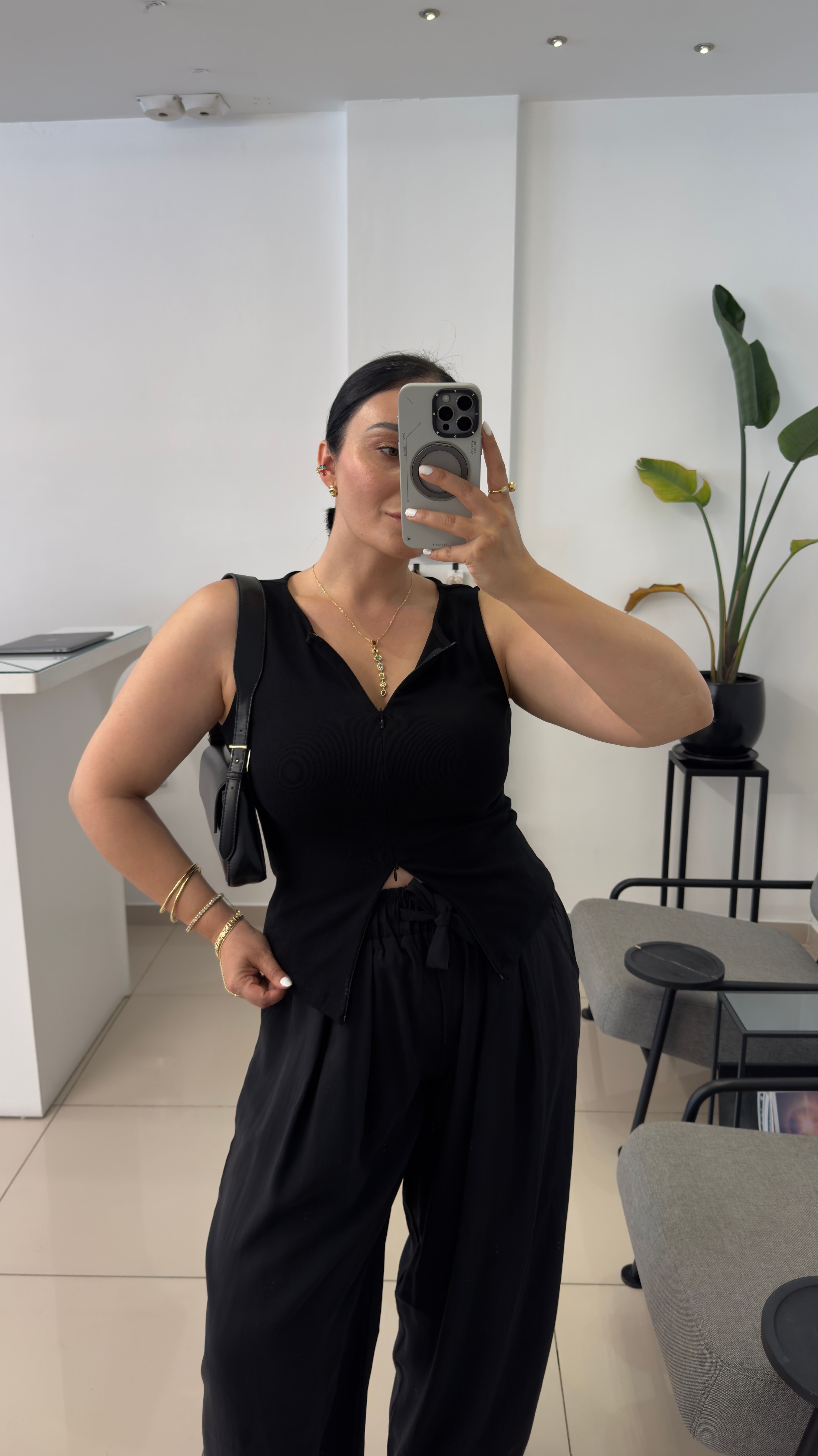 Fermuar Detaylı Crop Top