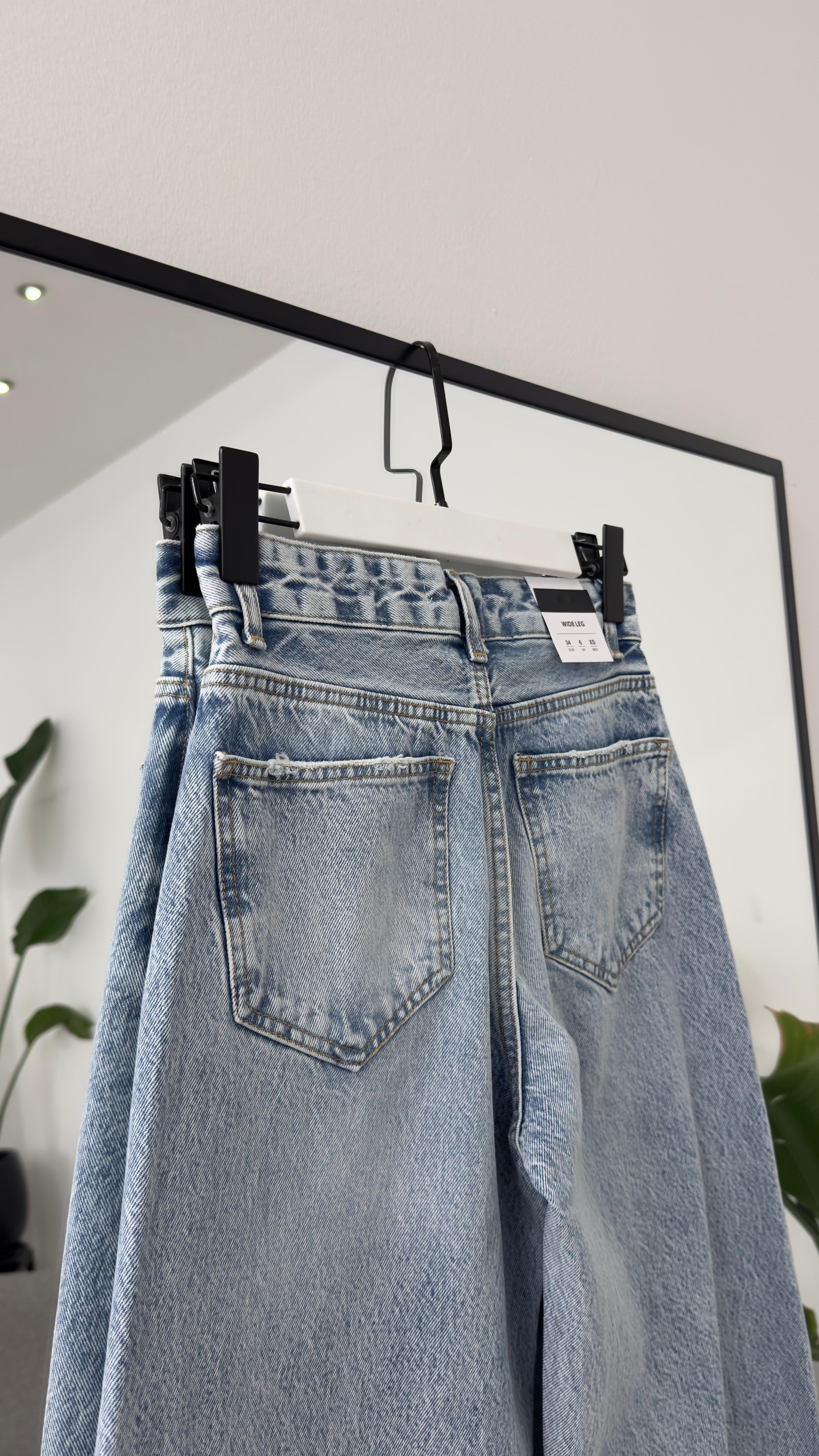 Yıkama Kumaş Wıde Leg Jean Pantolon