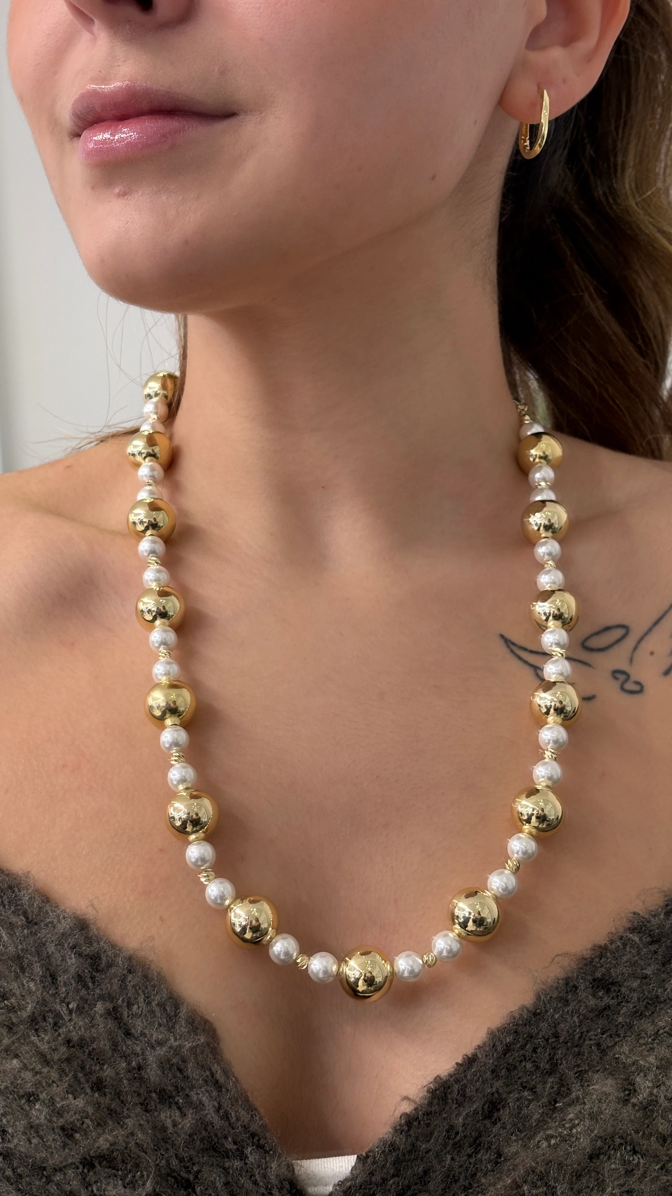 Gold İnci Karışımı Kolye 