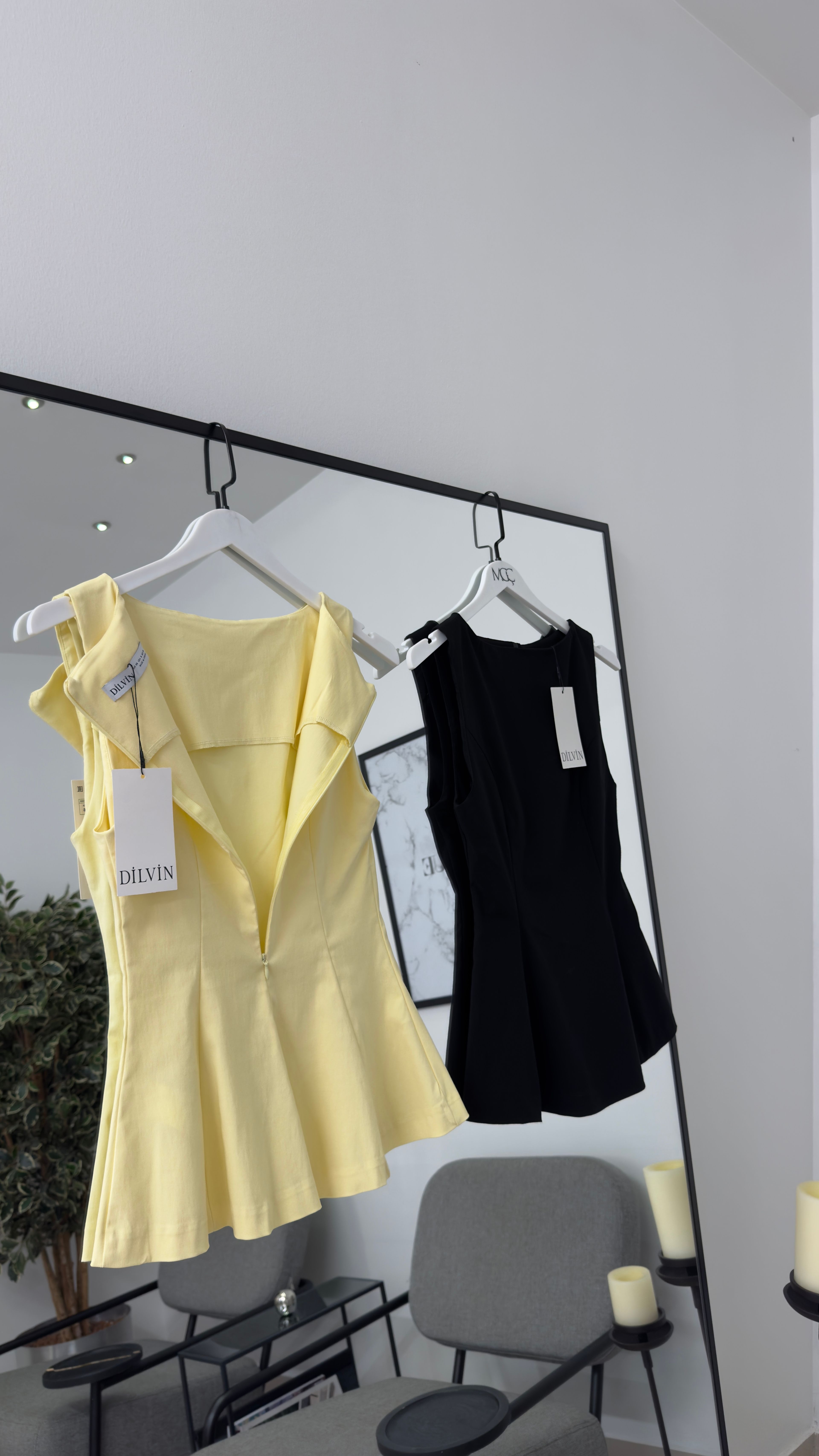 Peplum Top Siyah/ Açık Sarı