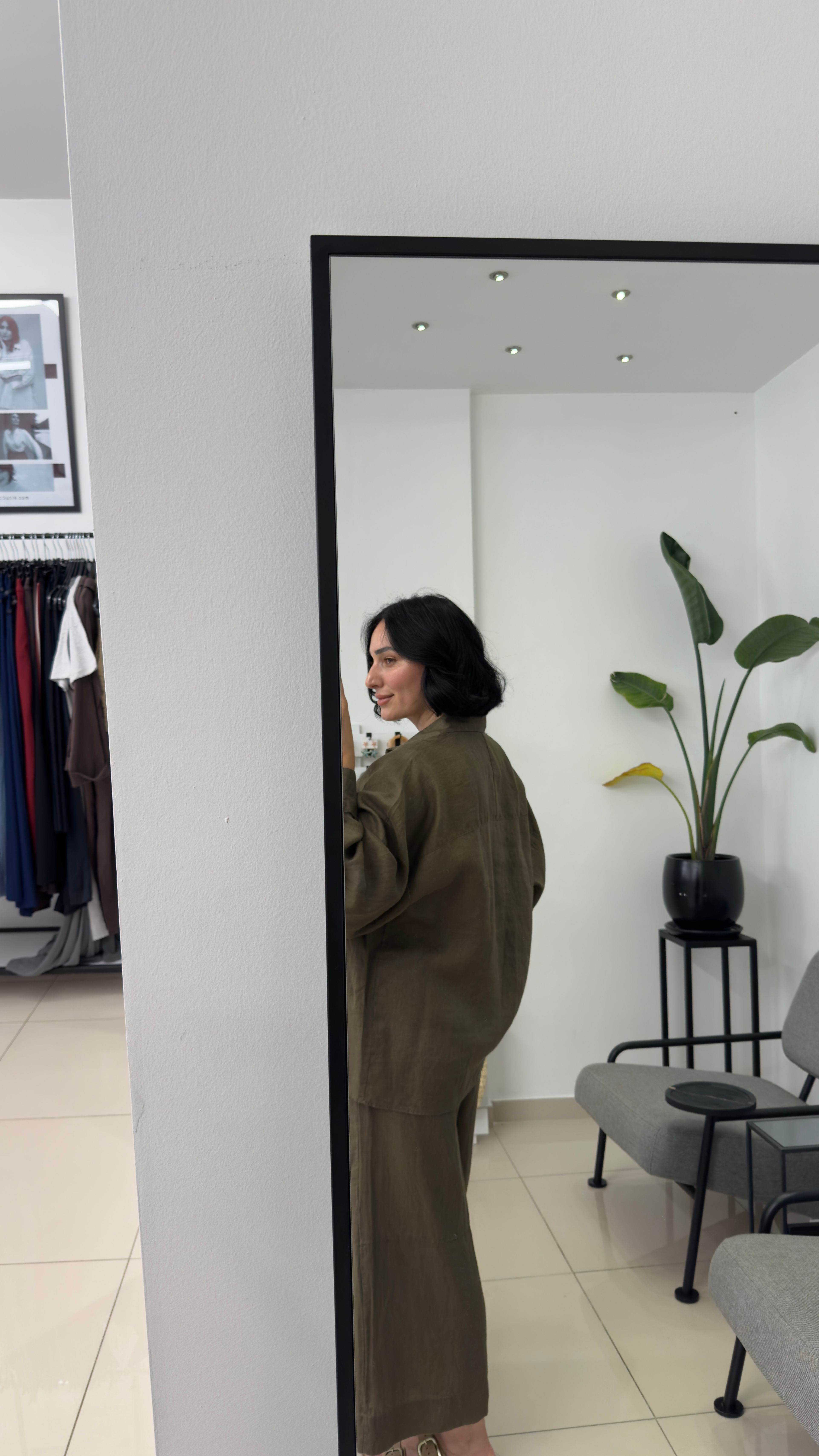 %100 Keten Haki Oversize Gömlek