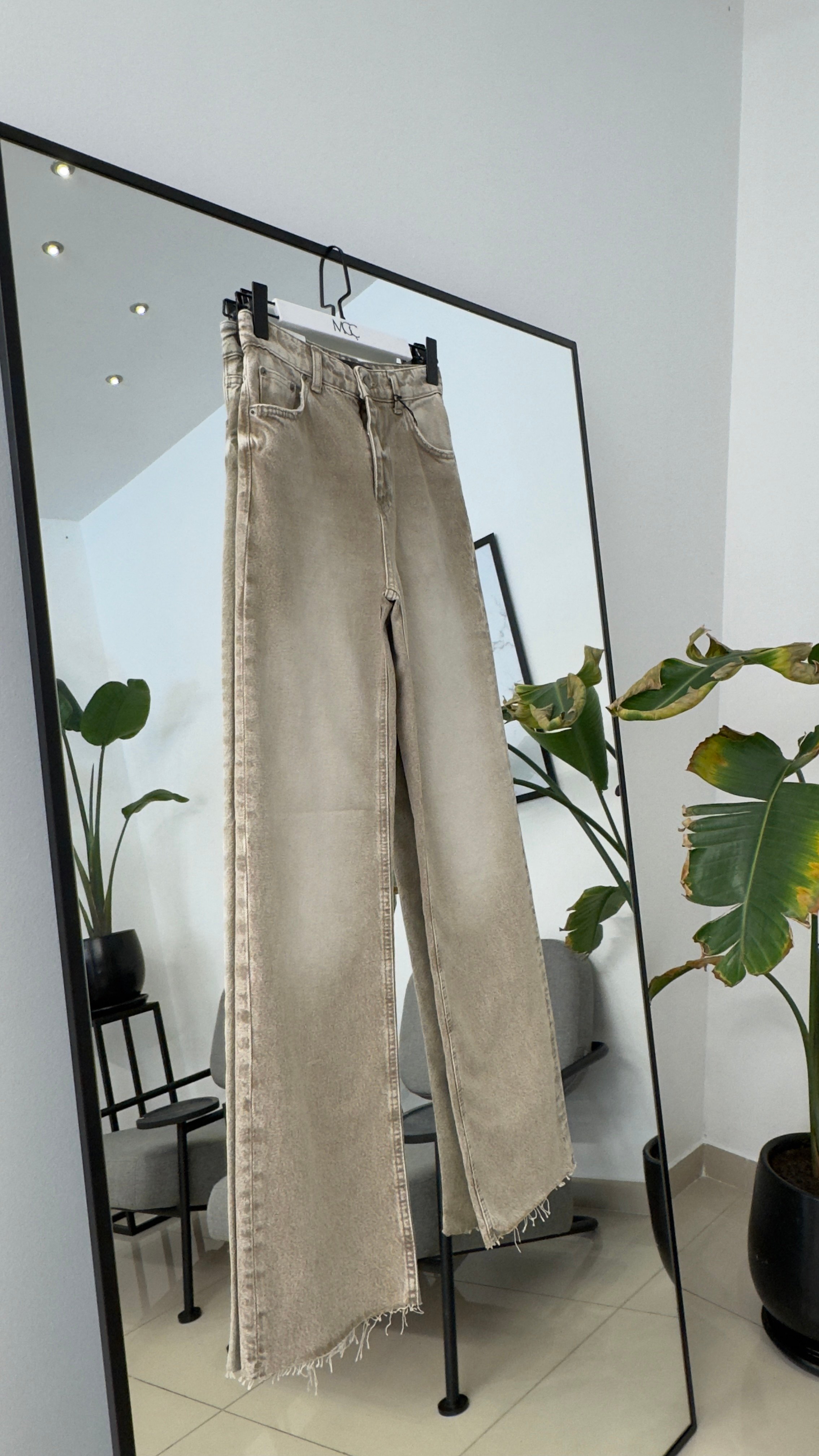Wide Leg Vintage Bej Yıkama Pantolon