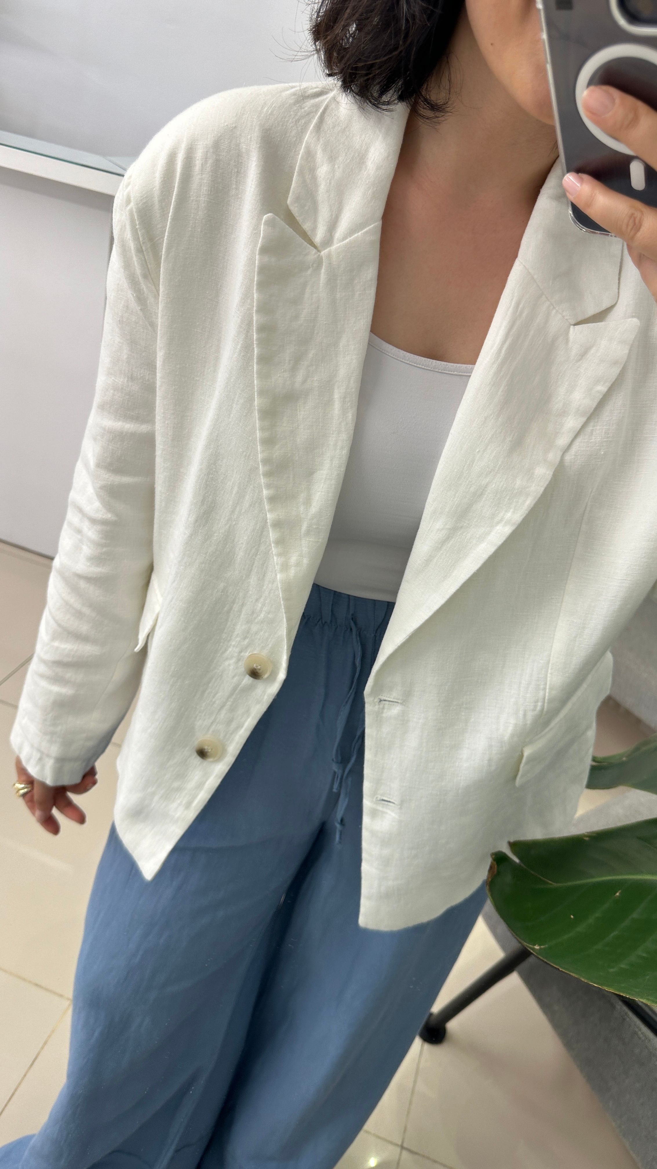 Oversize Beyaz Keten Ceket