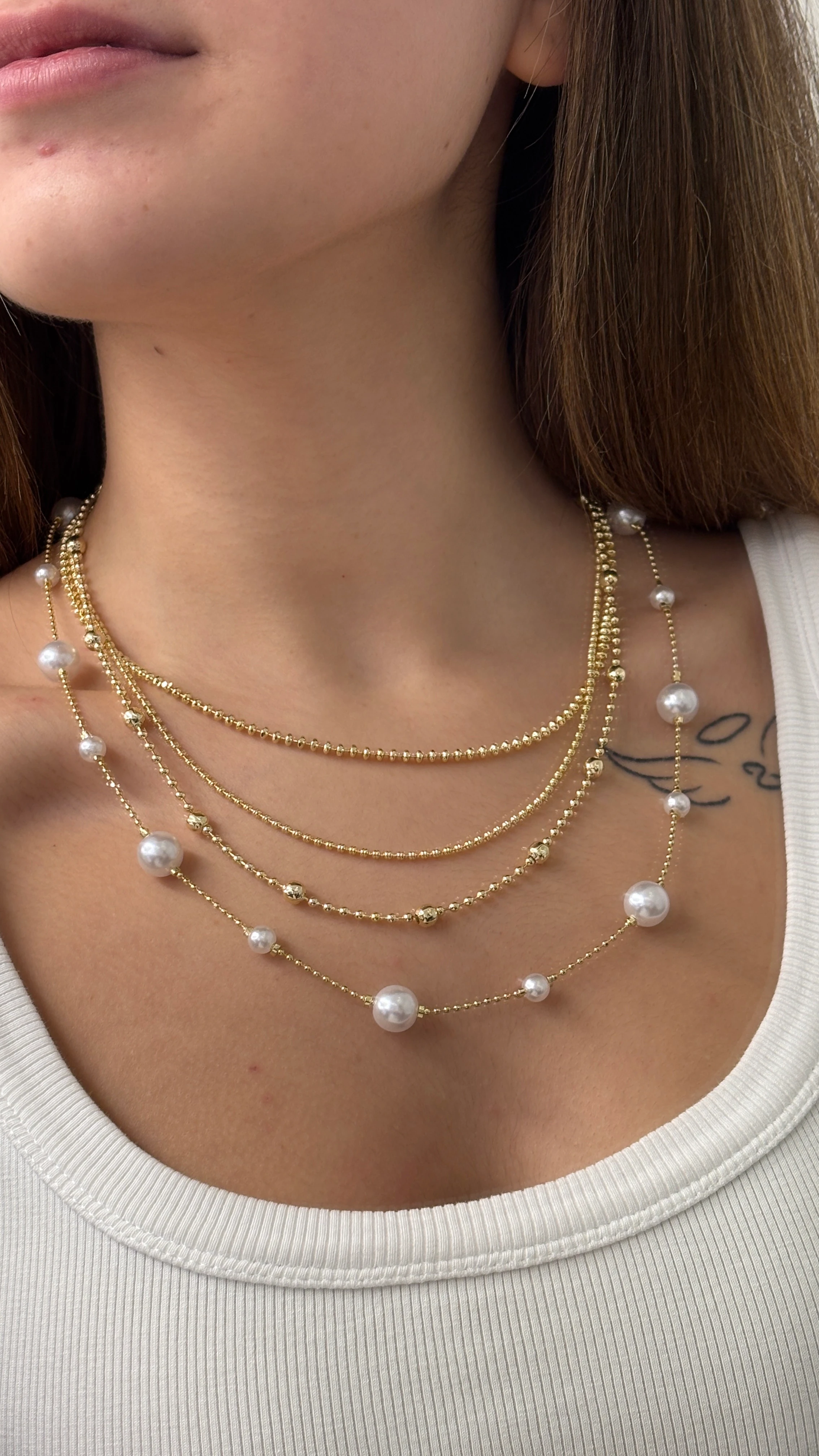 İncili Kombin Kolye (altın kaplama)