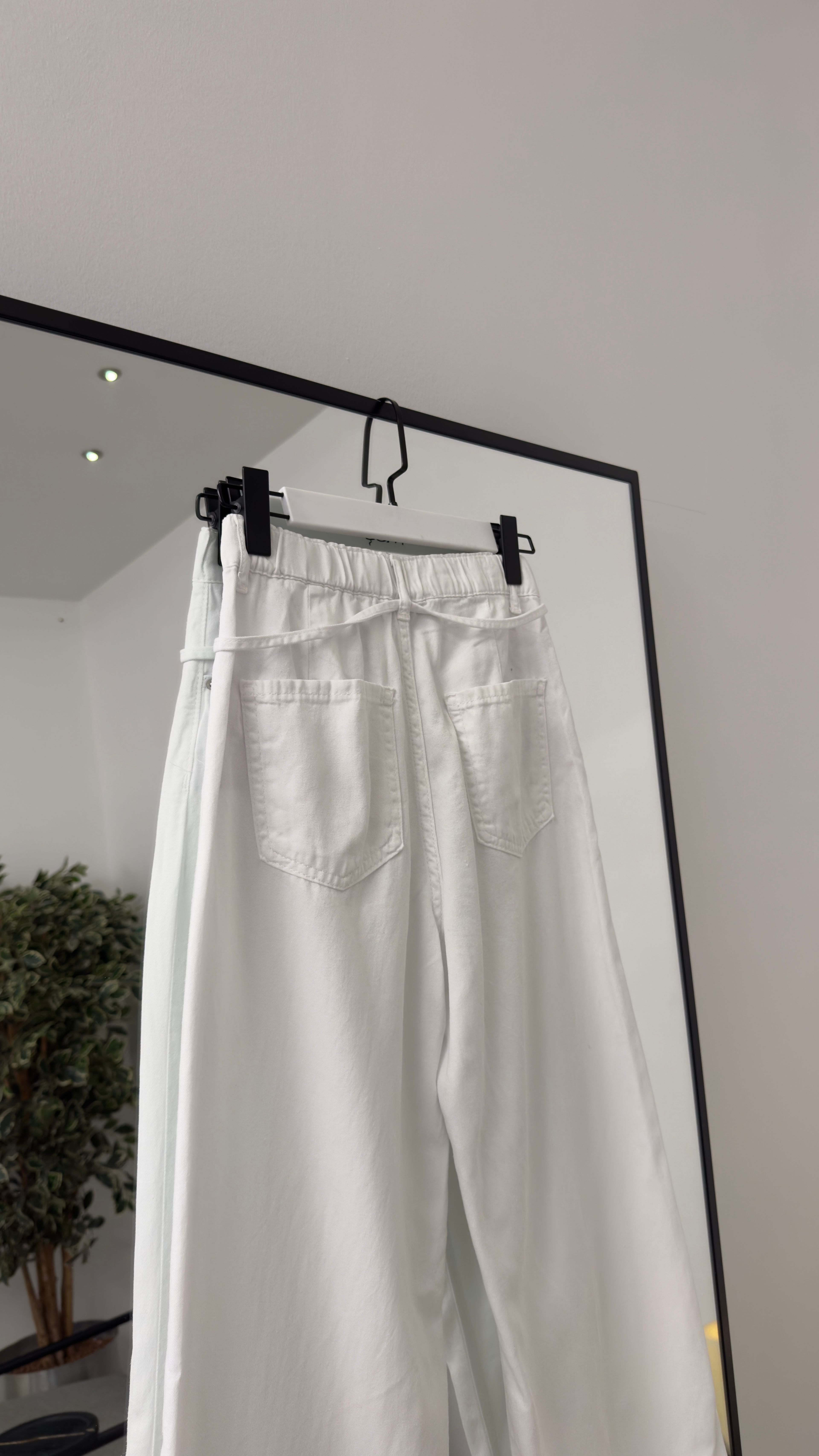 Arkası Lastikli Lyocell Denim Pantolon / Beyaz