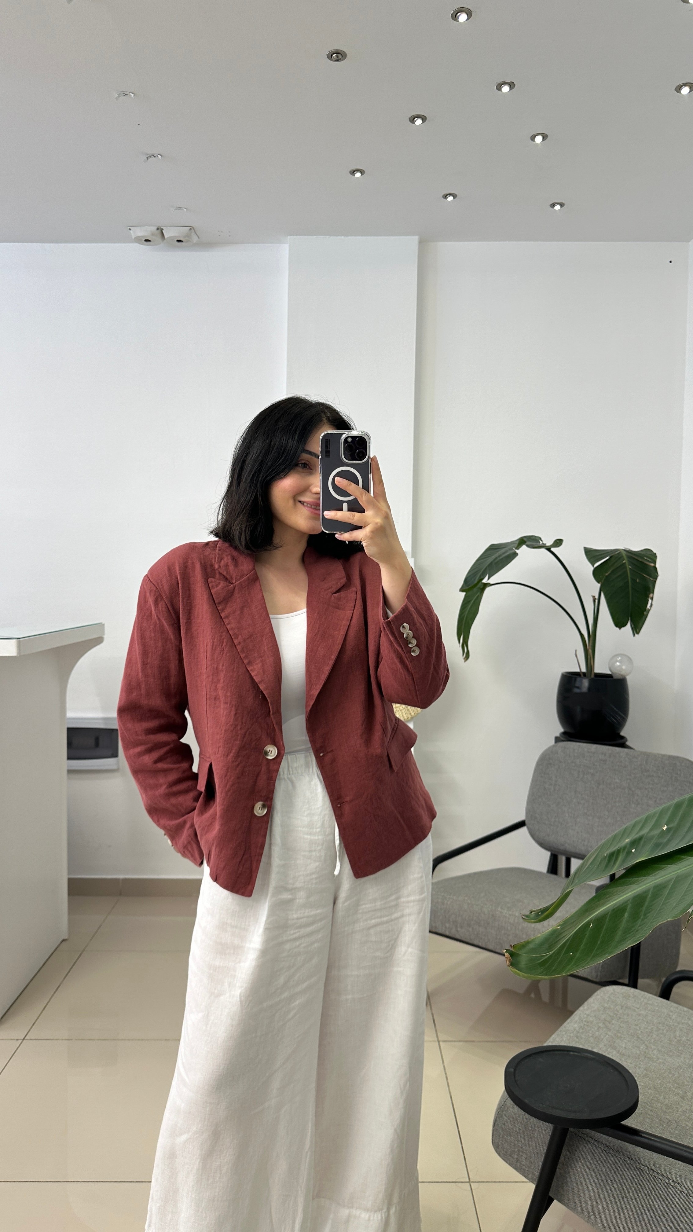 Oversize Bordo Keten Ceket