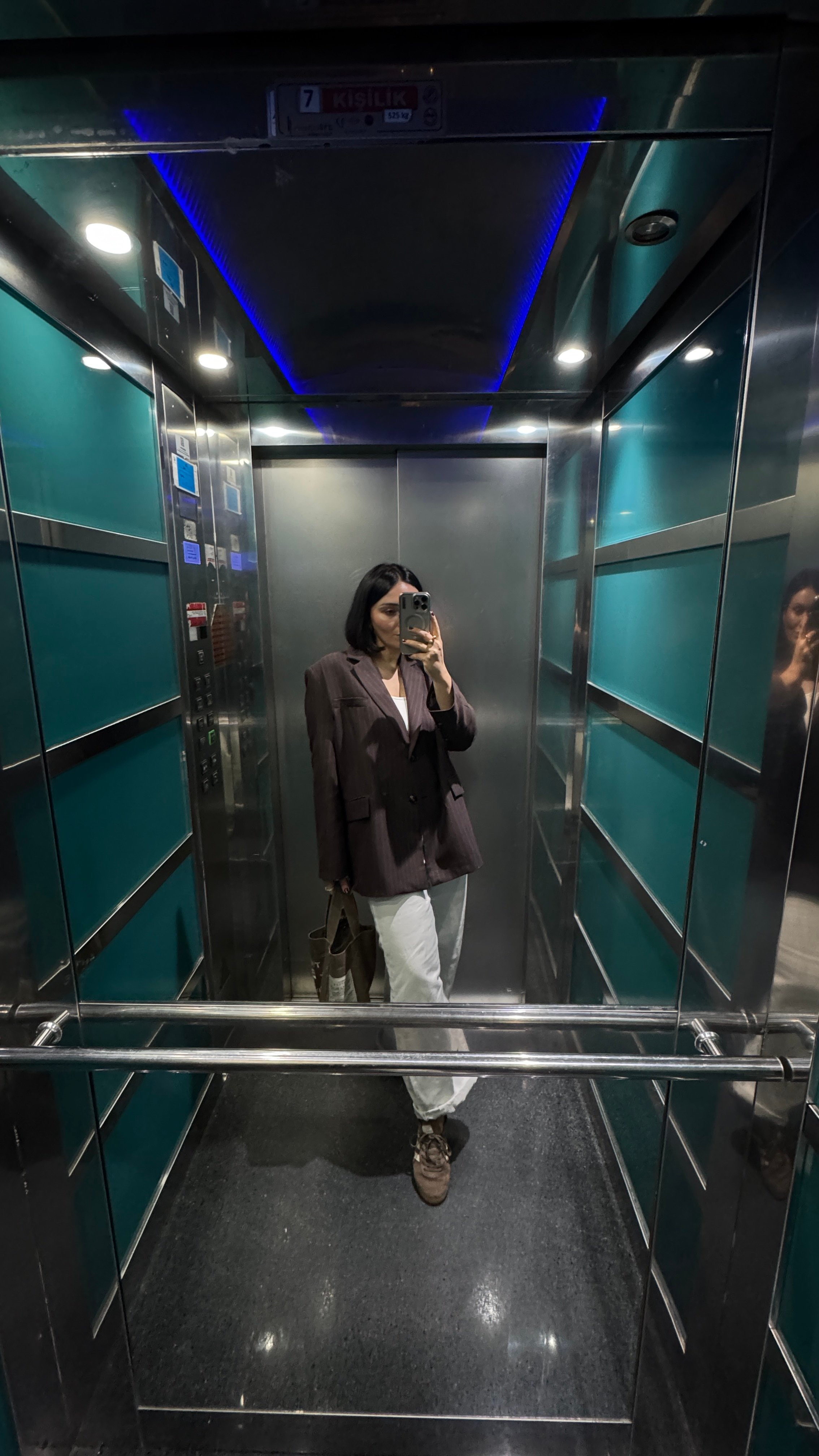 Mavi Çizgili Kahve Oversize Ceket