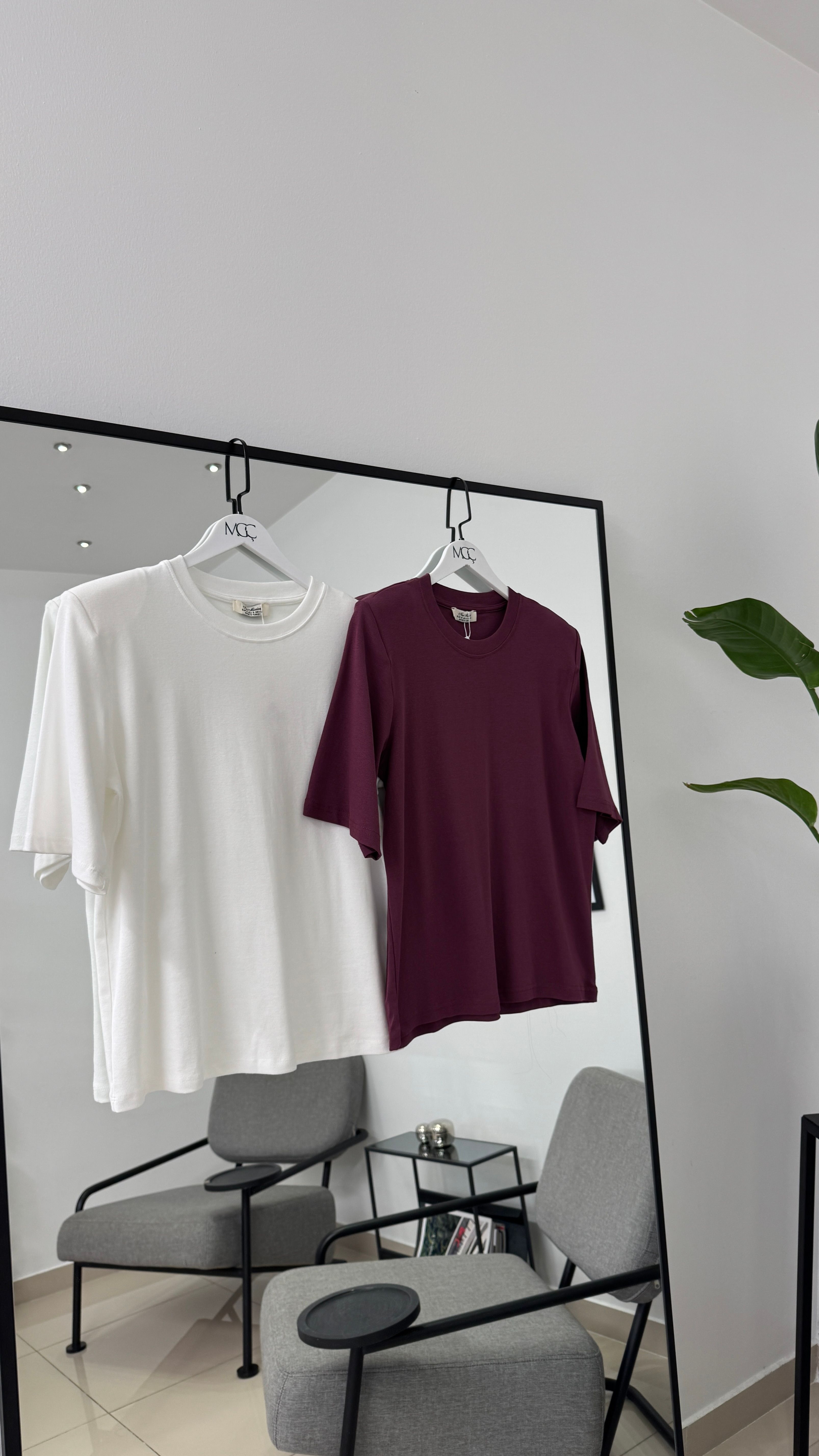Vatkalı Tshirt/ Mürdüm-Beyaz