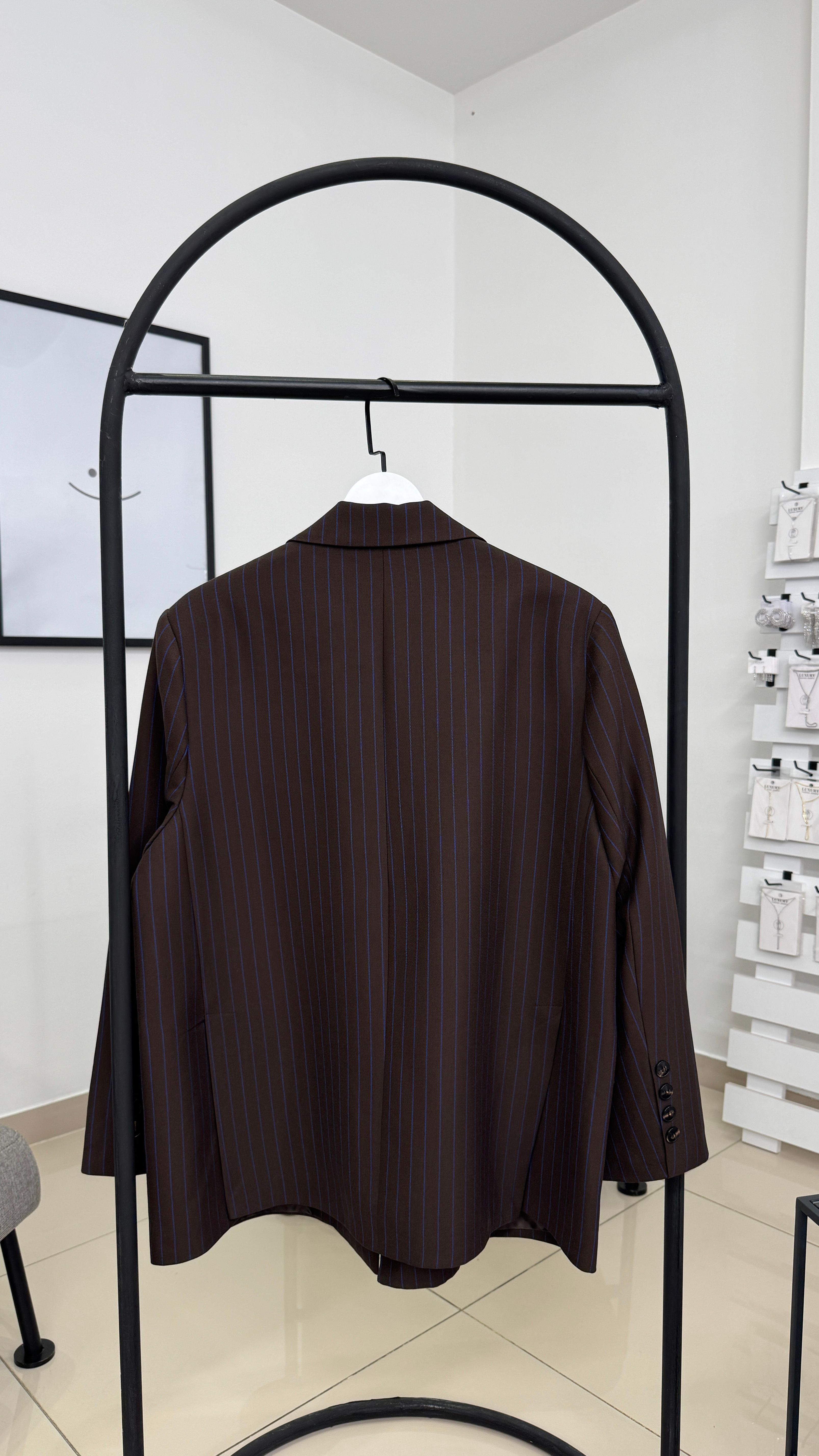 Mavi Çizgili Kahve Oversize Ceket