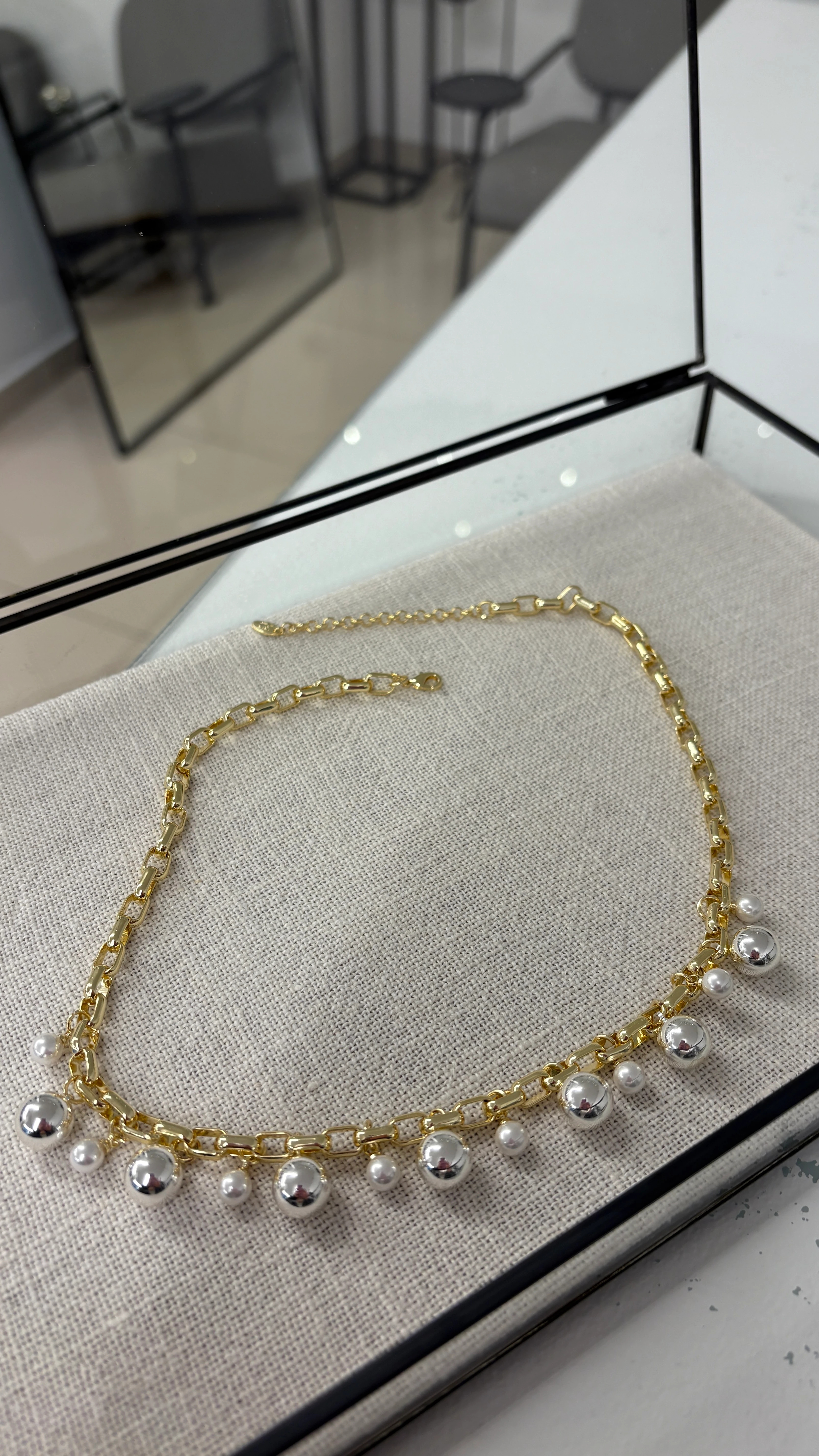 Gümüş Boncuklu Kolye (altın kaplama)