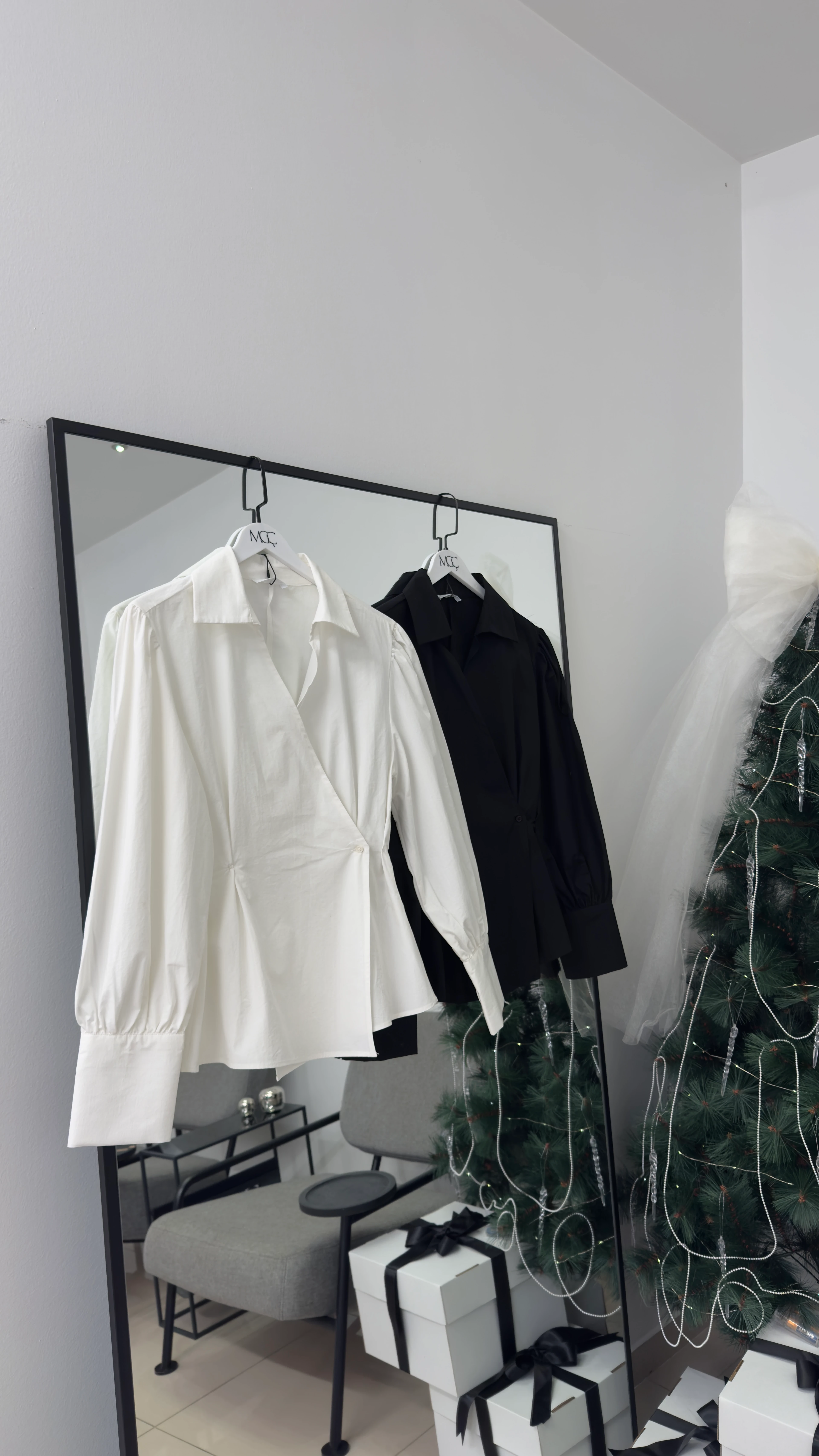 Peplum Kruvaze Gömlek /Siyah-Ekru