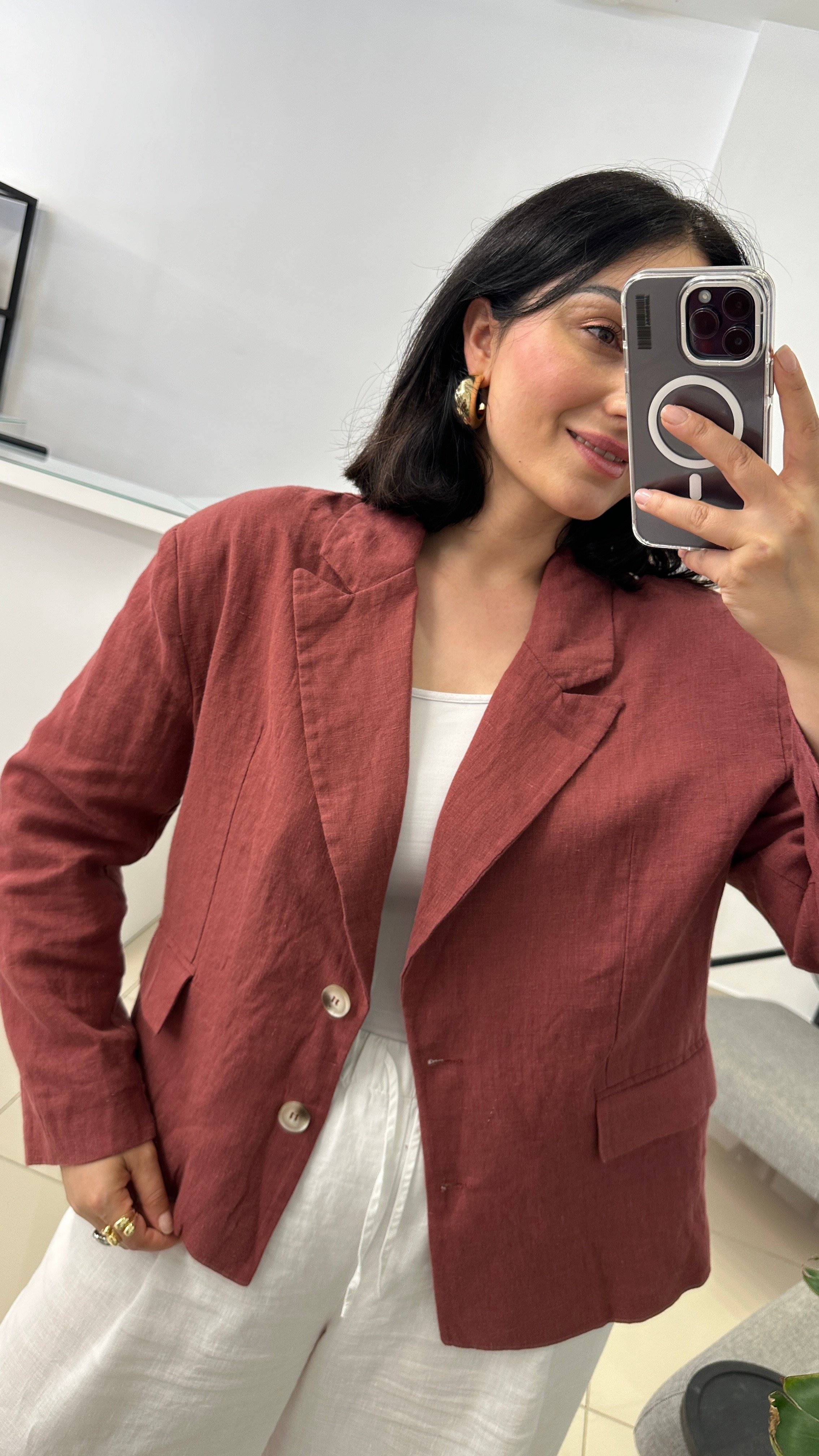 Oversize Bordo Keten Ceket