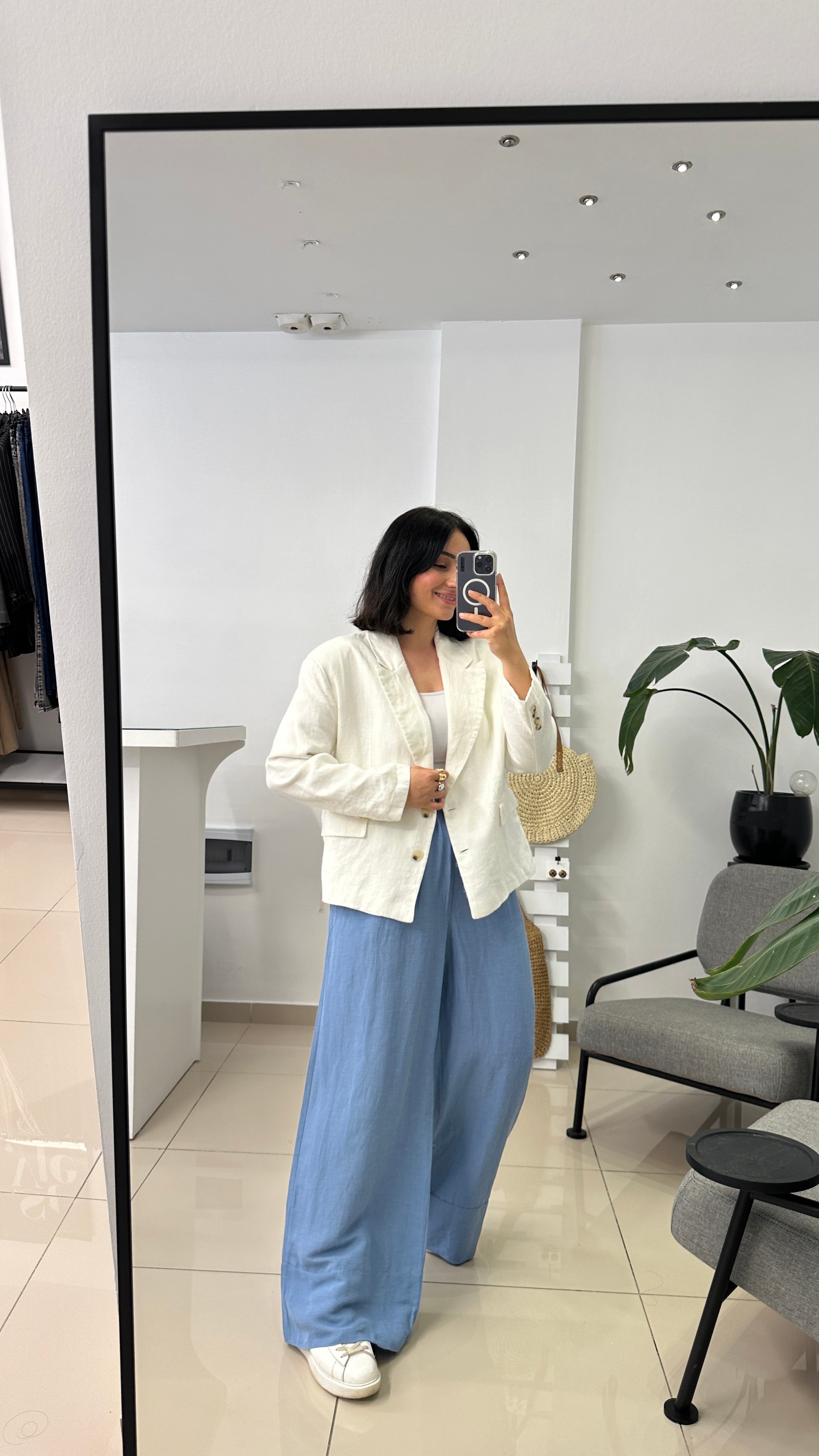 Oversize Beyaz Keten Ceket
