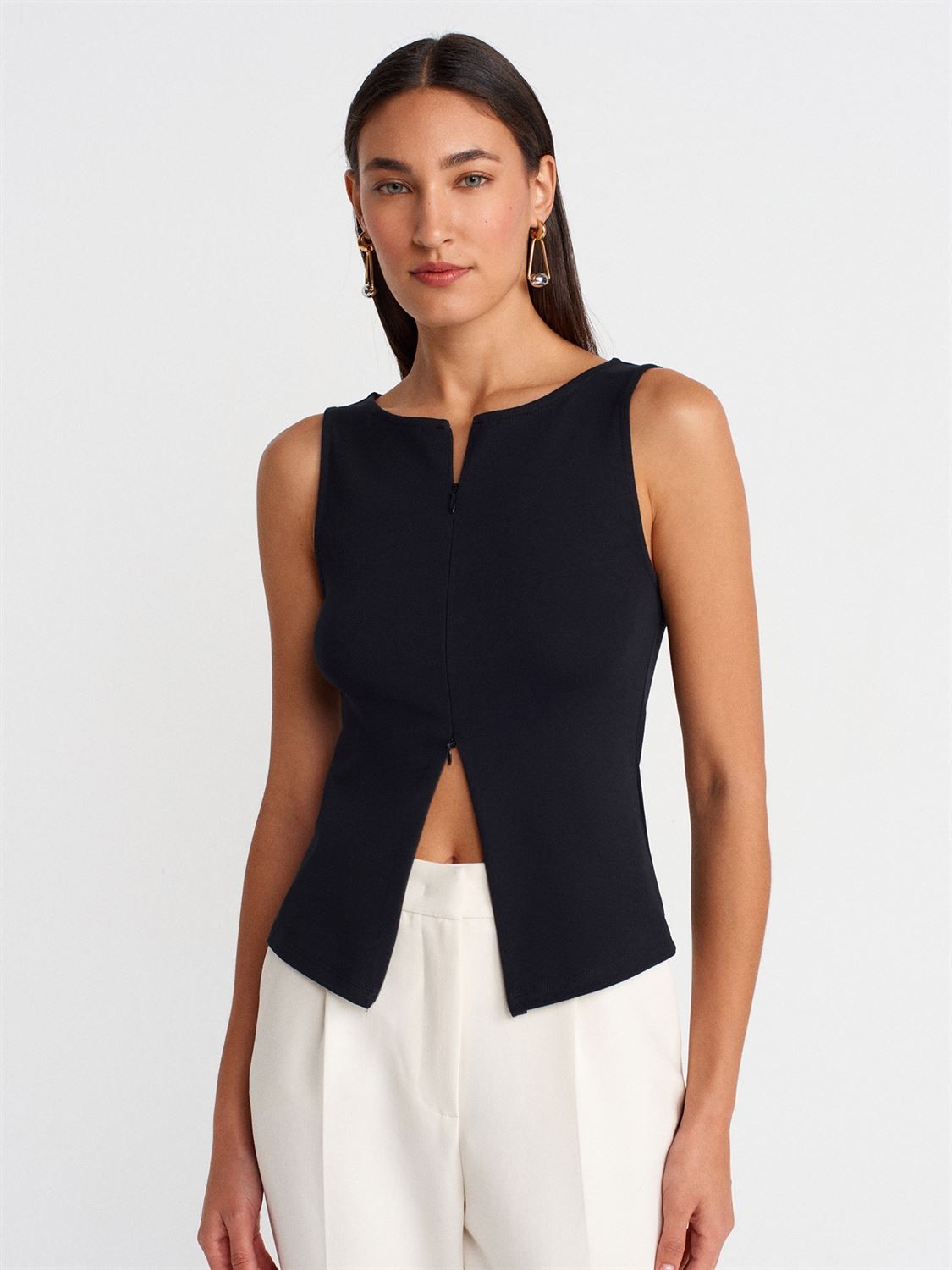 Fermuar Detaylı Crop Top