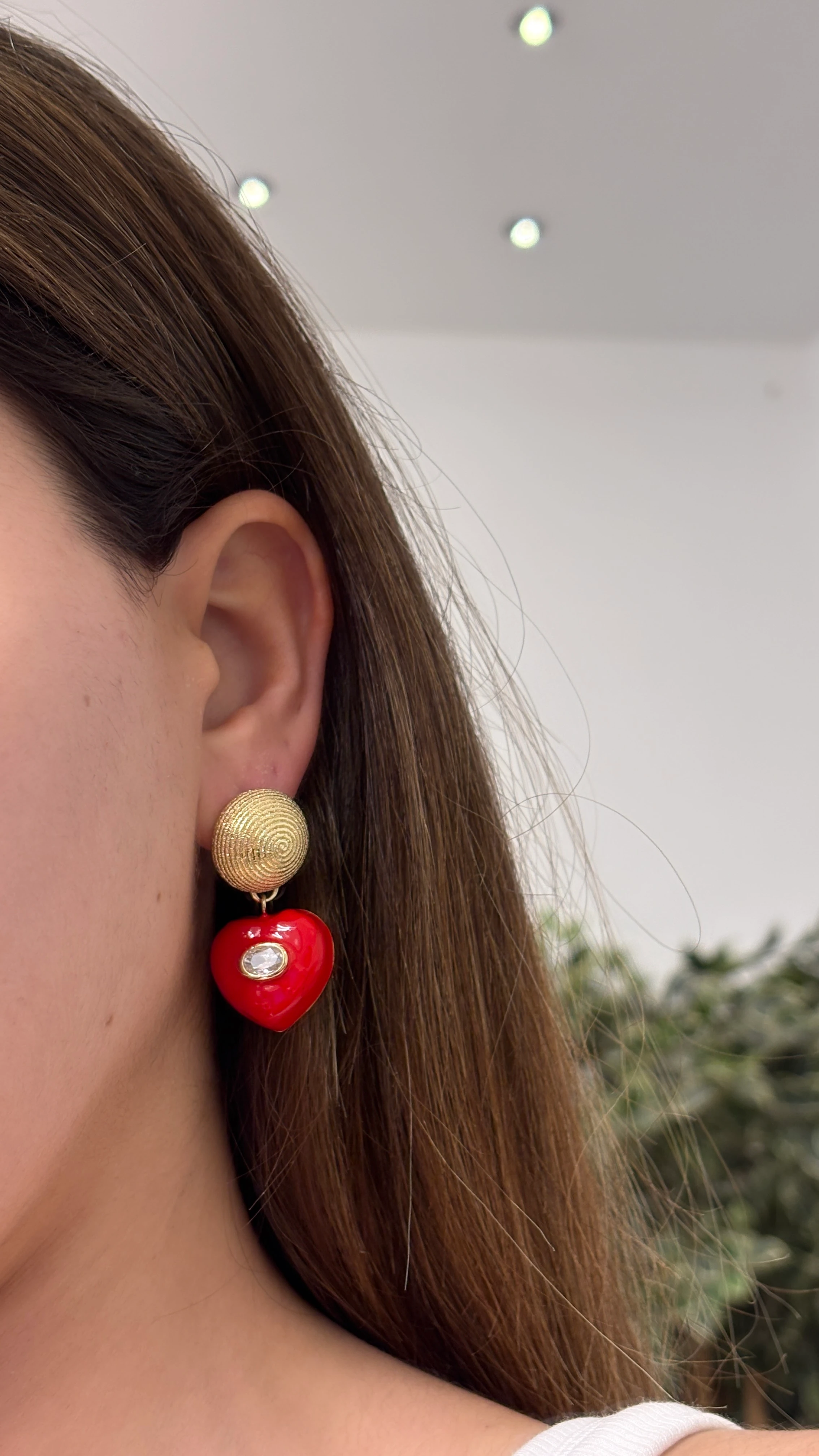 Kırmızı Kalp Vintage Küpe