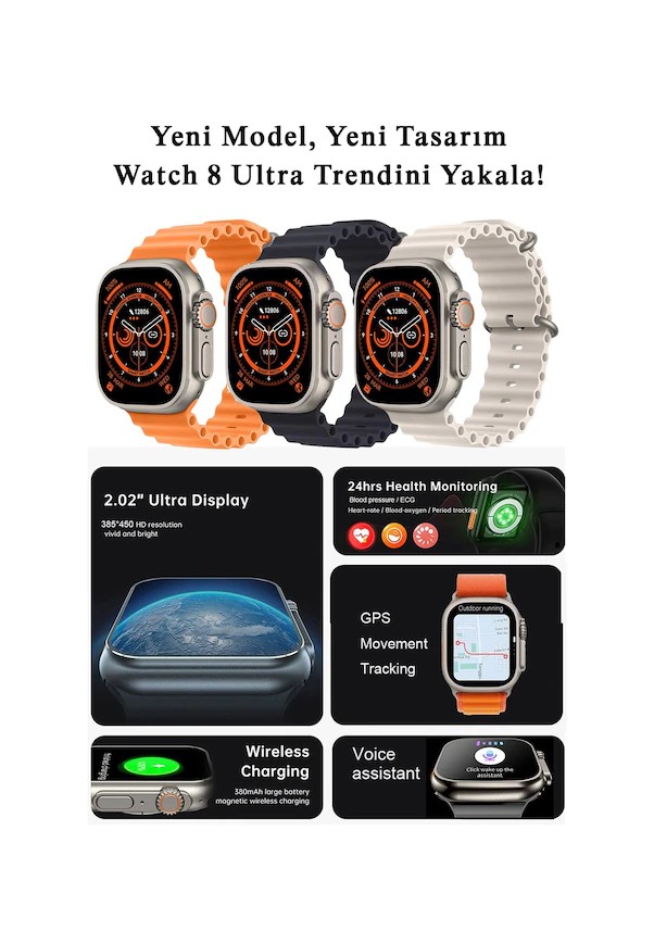 Gs8+ Watch 8 Ultra Pro Plus Akıllı Saat - Çift Kordonlu