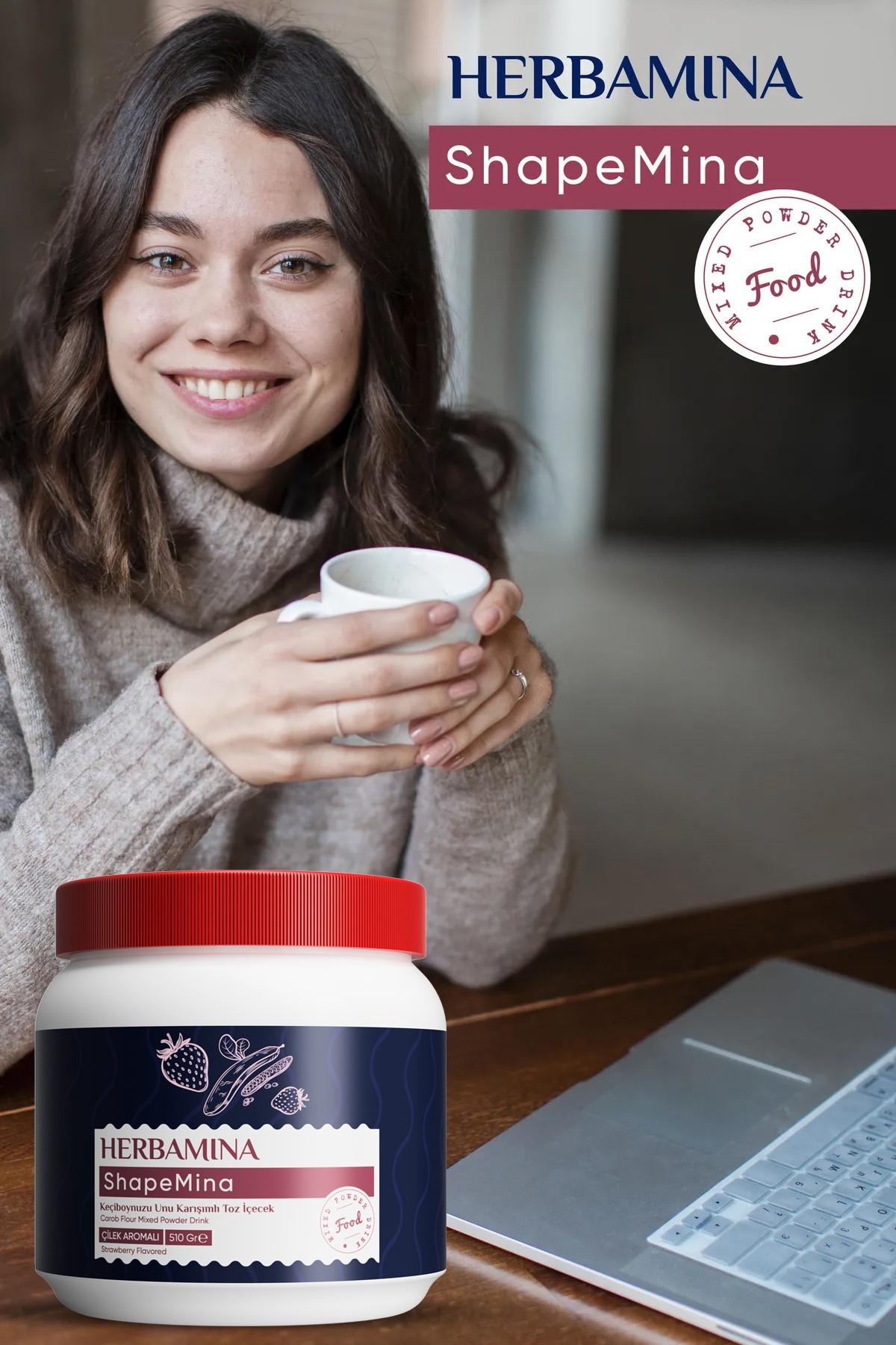 Shapemina Keçiboynuzu Unlu Toz Içecek - Çilek Aromalı