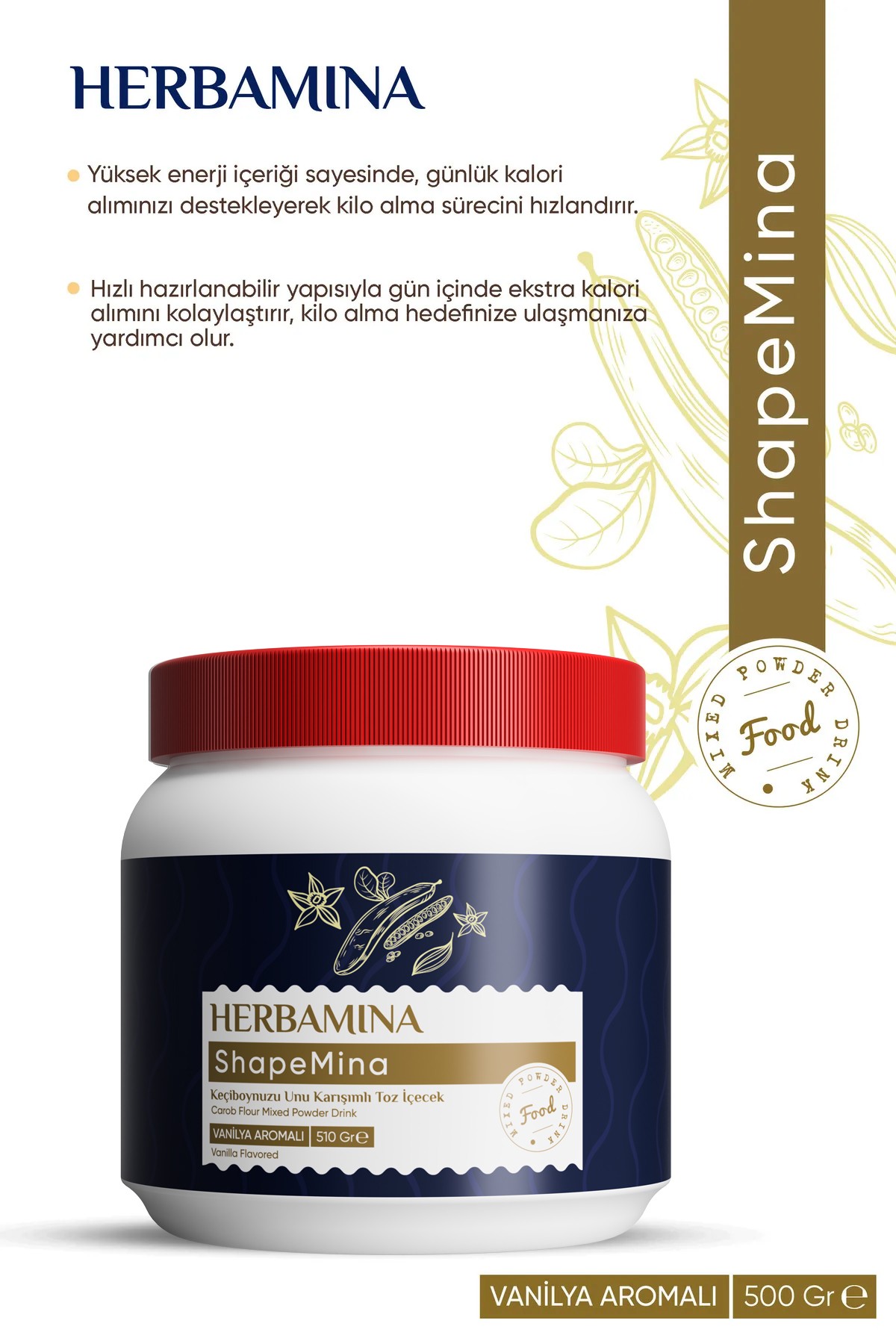 Shapemina Keçiboynuzu Unlu Toz Içecek- Vanilya Aromalı