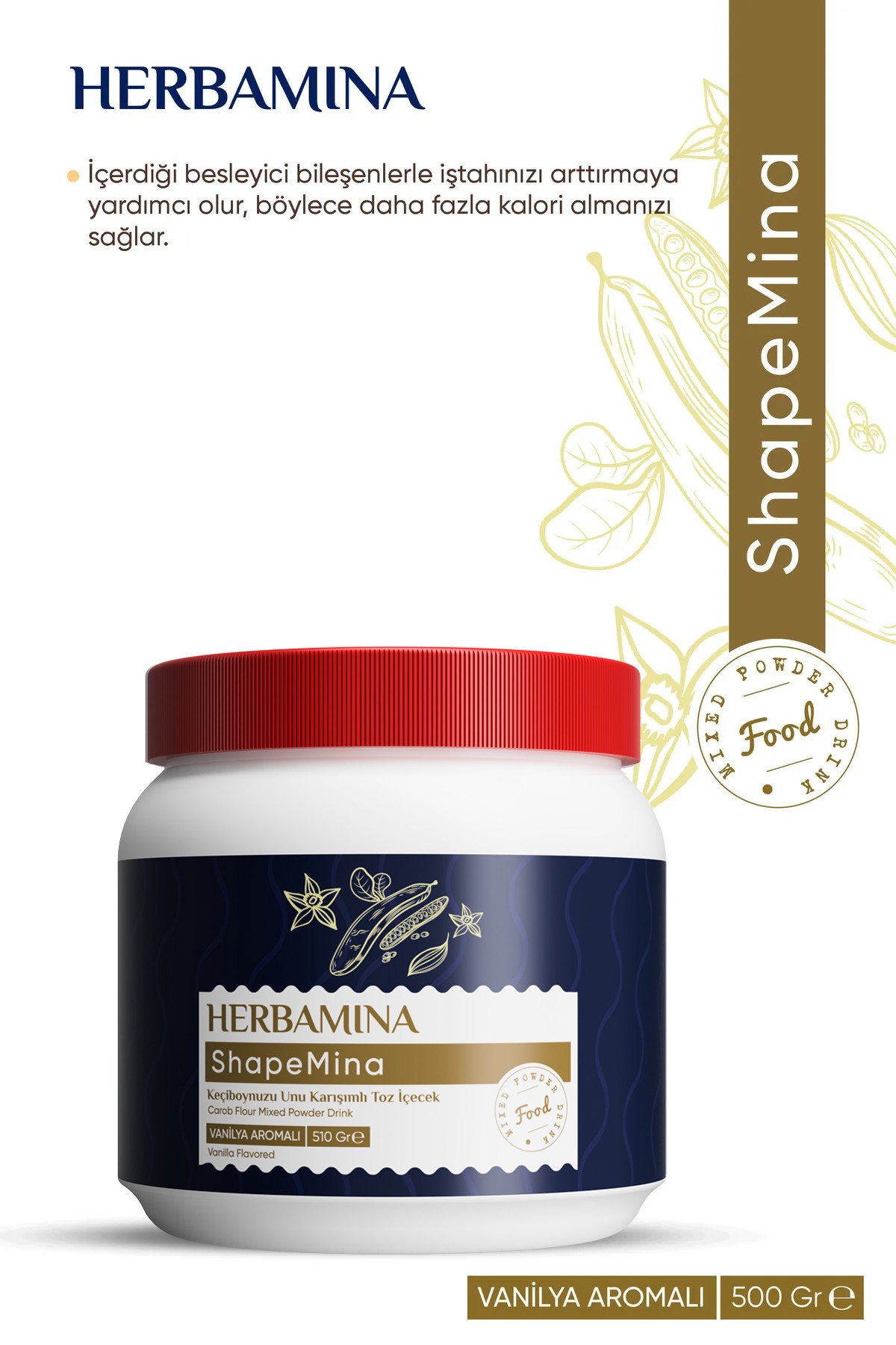 Shapemina Keçiboynuzu Unlu Toz Içecek- Vanilya Aromalı