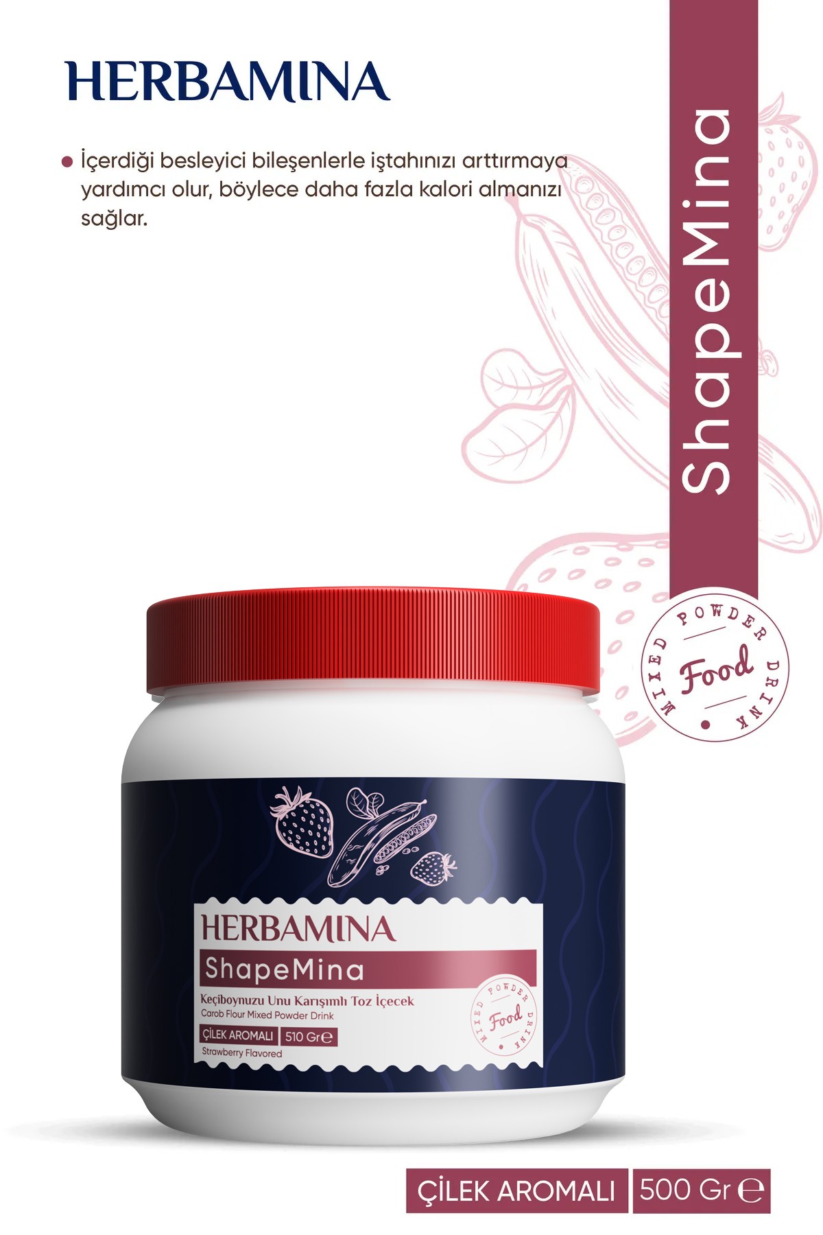 Shapemina Keçiboynuzu Unlu Toz Içecek - Çilek Aromalı