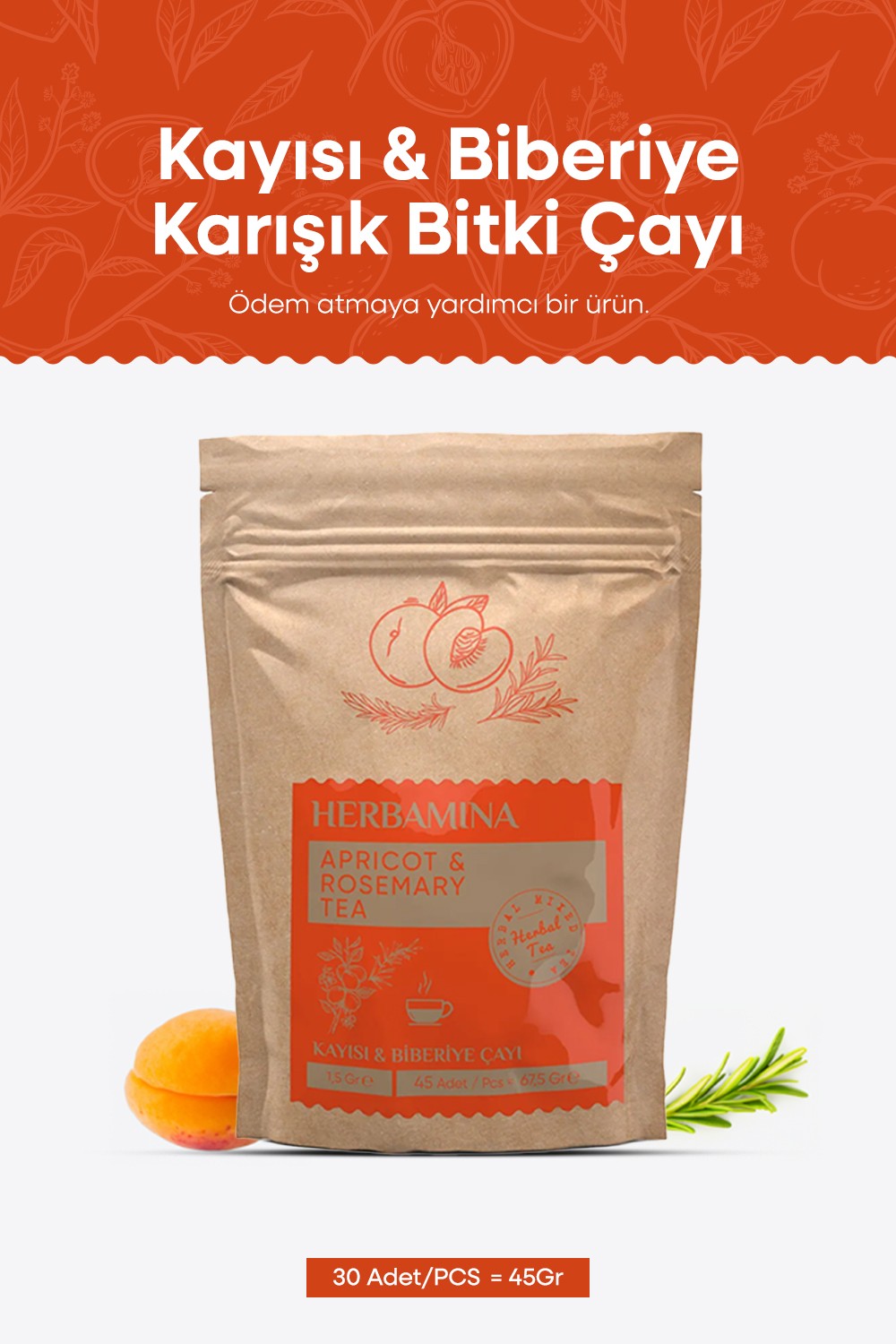 Kayısı & Biberiye Karışık Bitki Çayı (APRİCOT & ROSEMARY TEA) 1,5grx30 Saşet