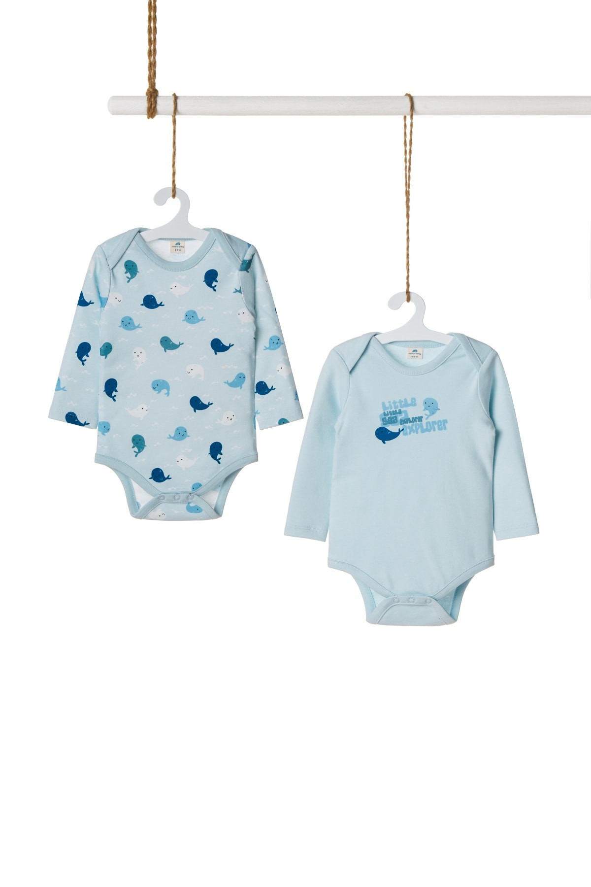 Unisex Bebek Mavi Dolphın Organik Pamuklu Uzun Kollu Çıtçıtlı Body