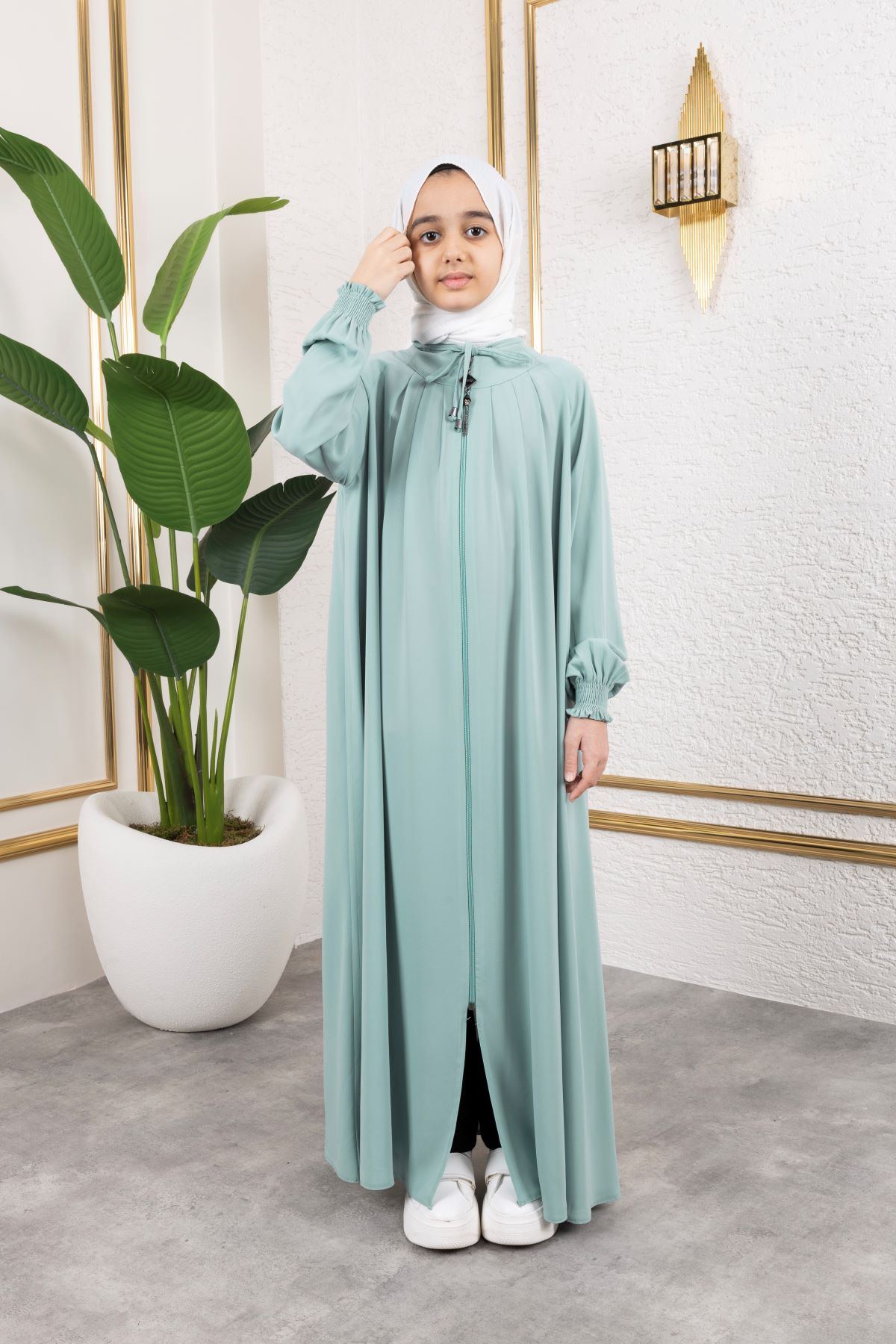 Bağcıklı Pileli Çocuk Ferace 4007 & Mint