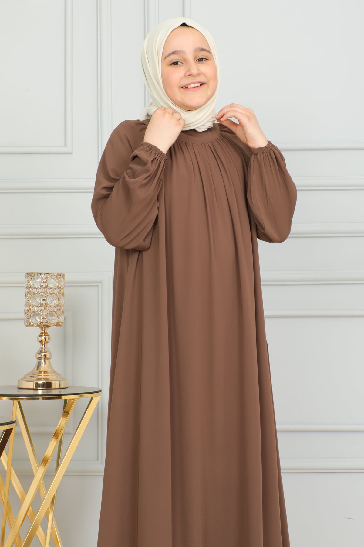 Reglan Kol Büzgülü Çocuk Elbise 4004 & Camel