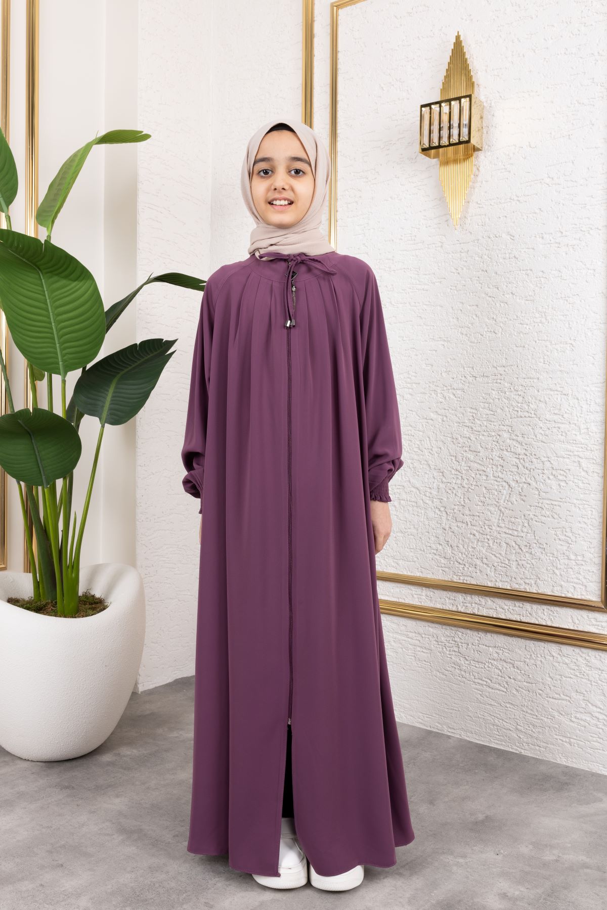 Bağcıklı Pileli Çocuk Ferace 4007 & Gülkurusu