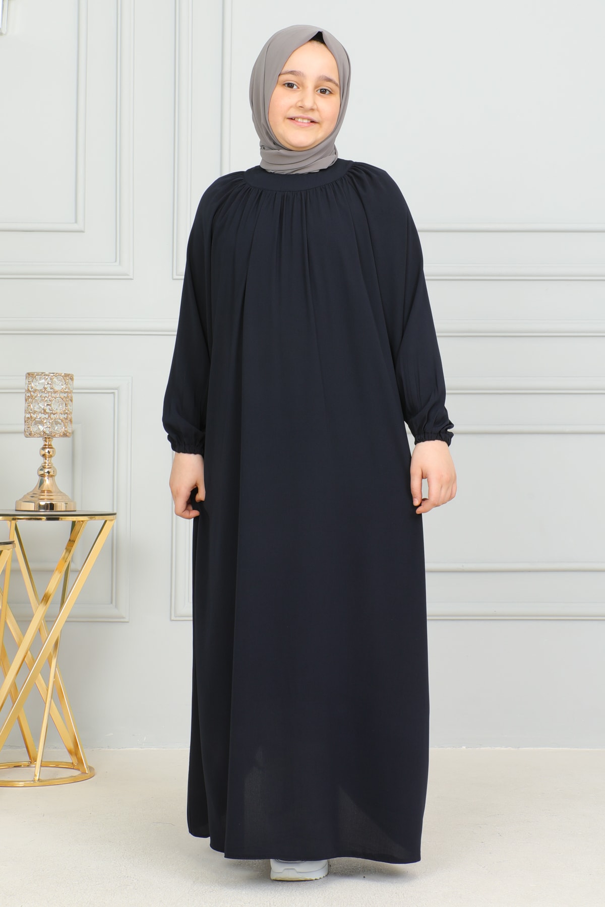 Reglan Kol Büzgülü Çocuk Elbise 4004 & Lacivert