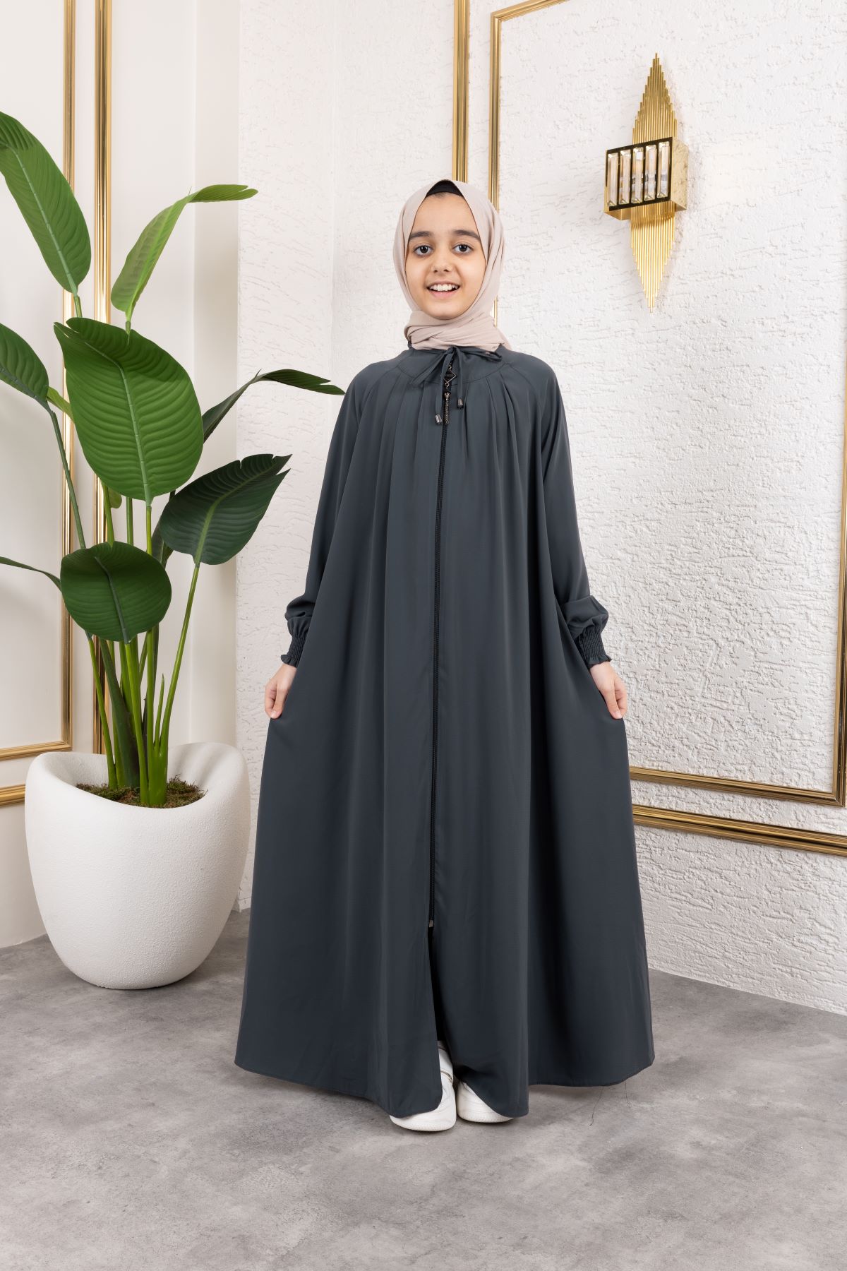 Bağcıklı Pileli Çocuk Ferace 4007 & Füme