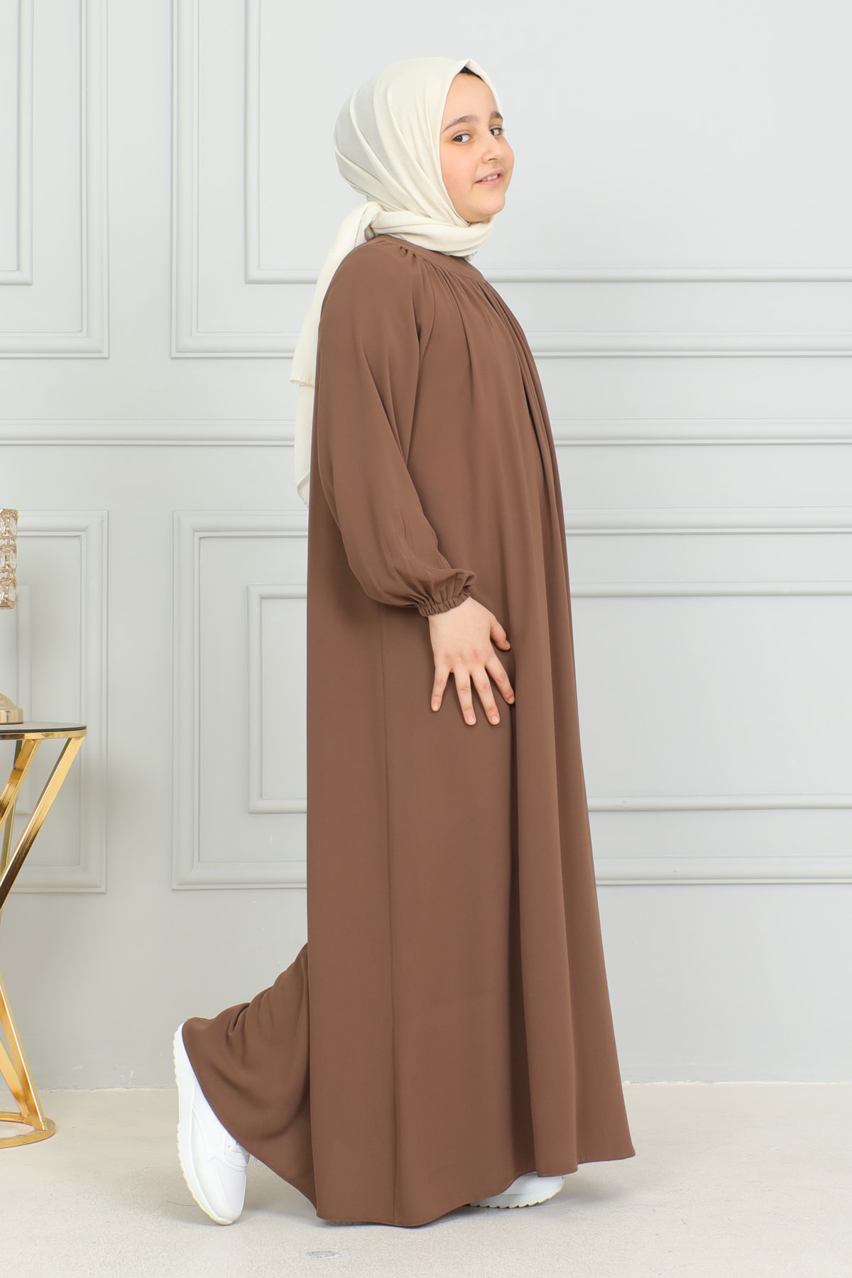 Reglan Kol Büzgülü Çocuk Elbise 4004 & Camel