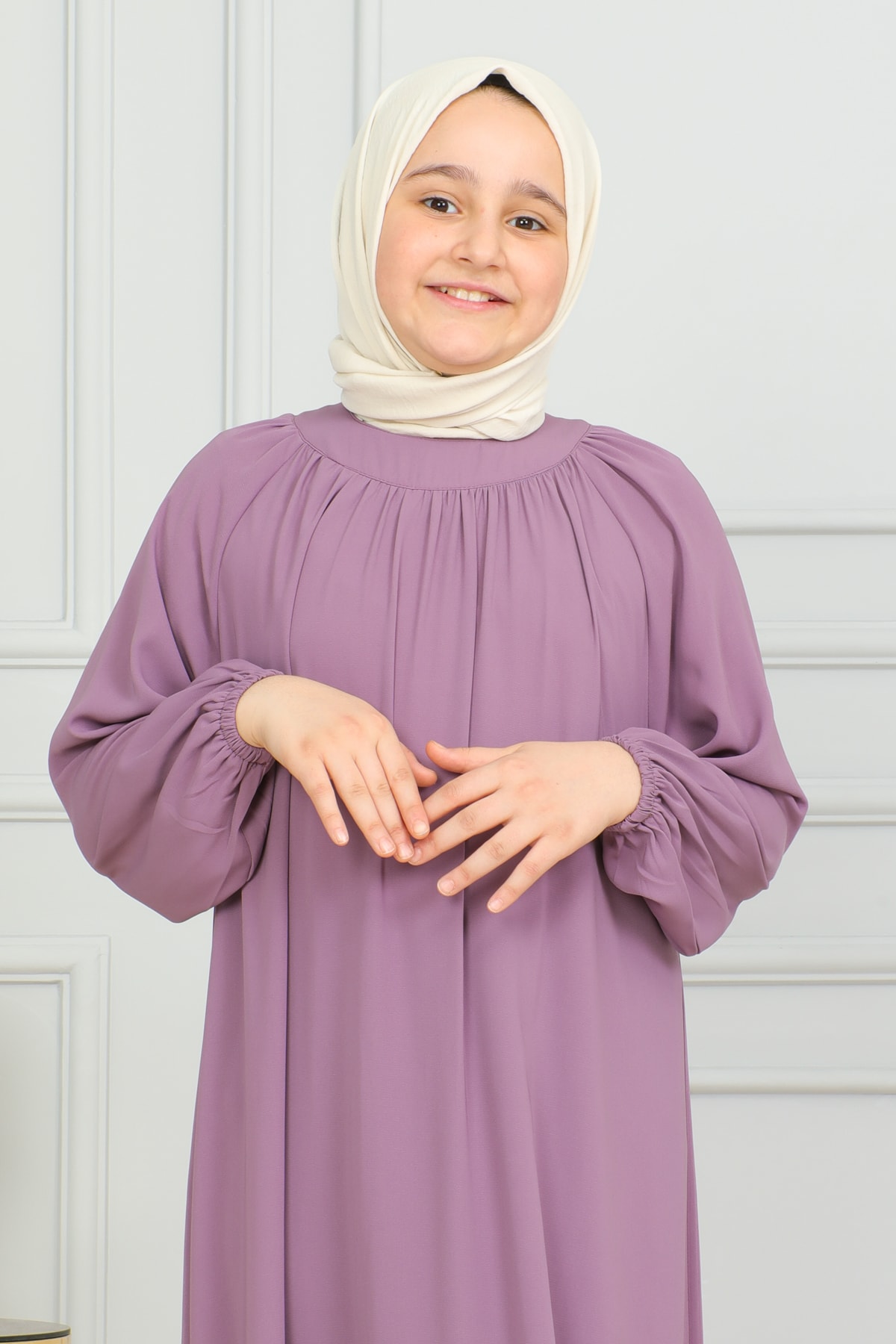 Reglan Kol Büzgülü Çocuk Elbise 4004 & Gülkurusu
