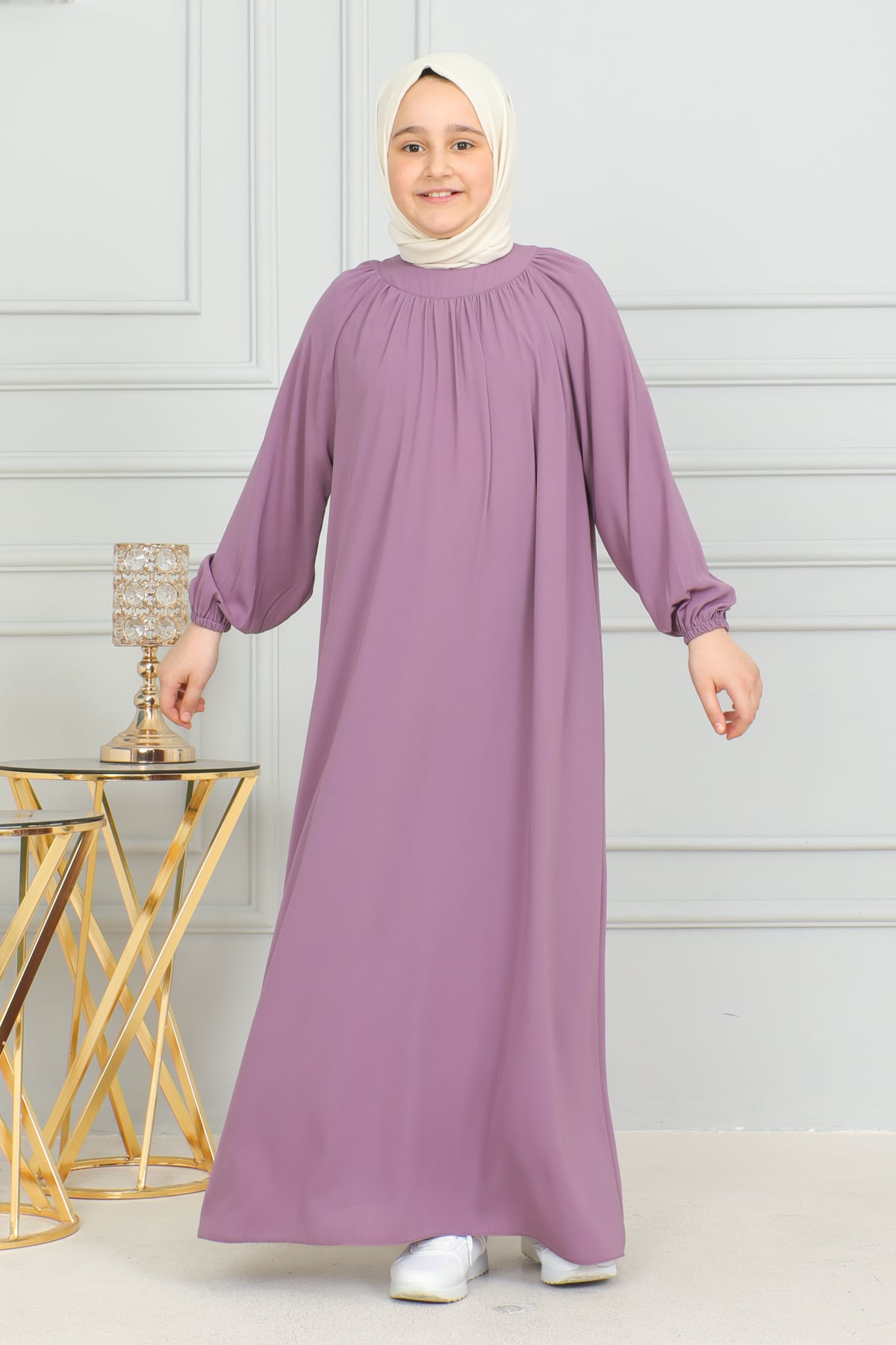 Reglan Kol Büzgülü Çocuk Elbise 4004 & Gülkurusu