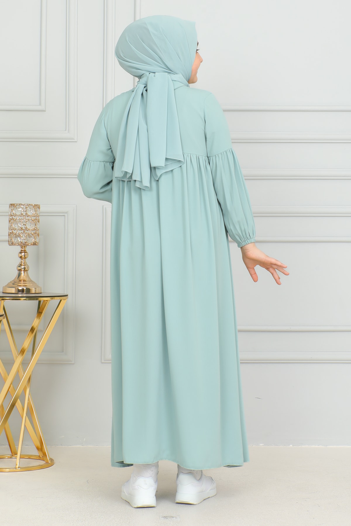 Bebe Yaka Büzgülü Çocuk Elbise 4006 & Mint yeşili