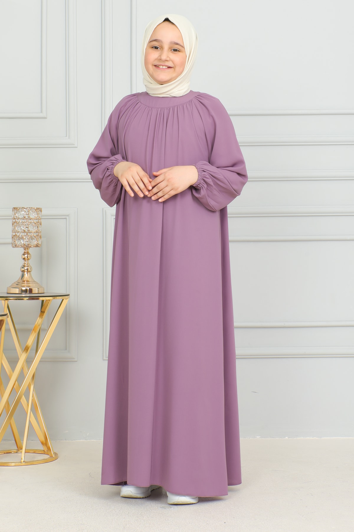 Reglan Kol Büzgülü Çocuk Elbise 4004 & Gülkurusu