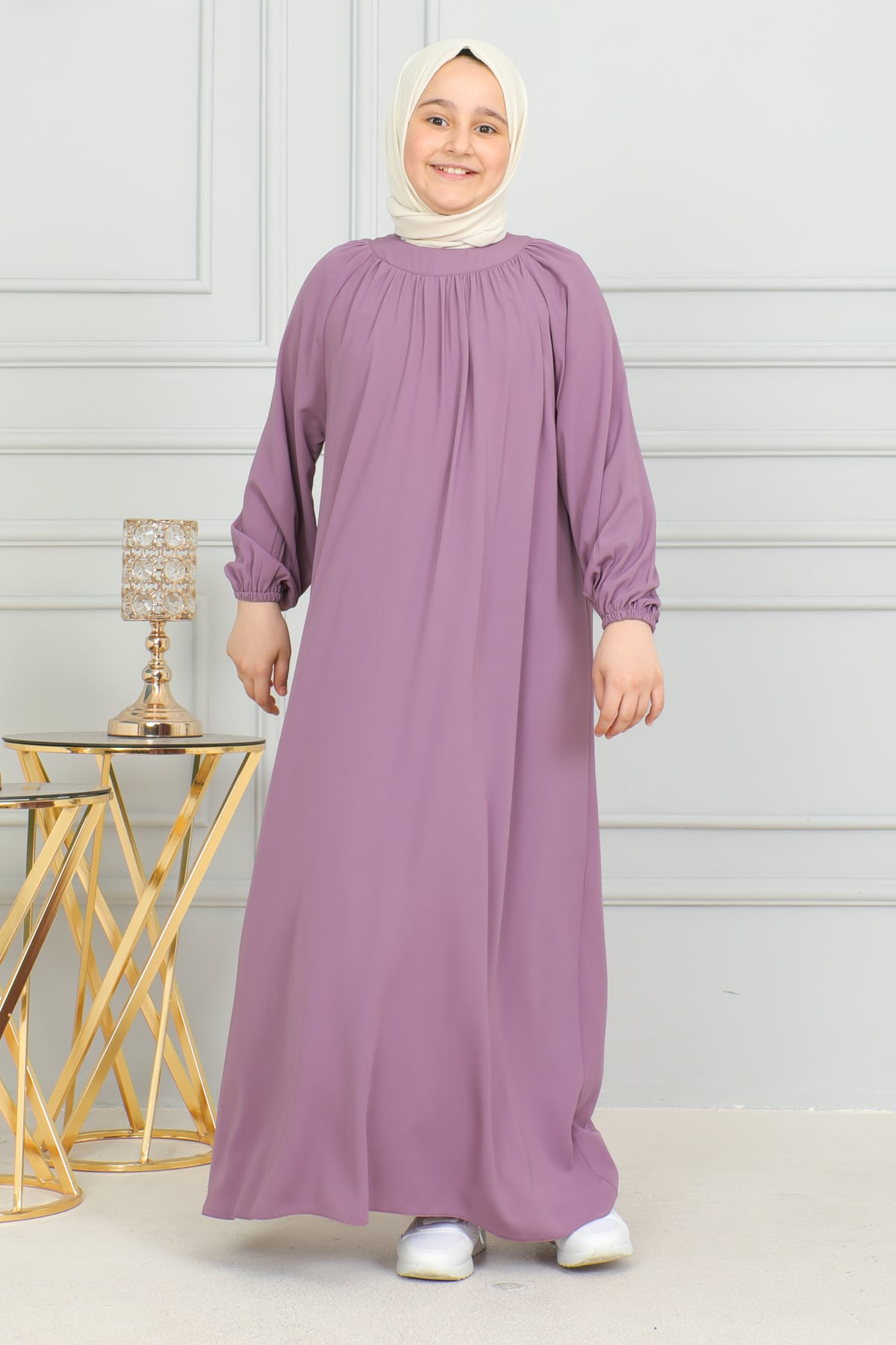 Reglan Kol Büzgülü Çocuk Elbise 4004 & Gülkurusu