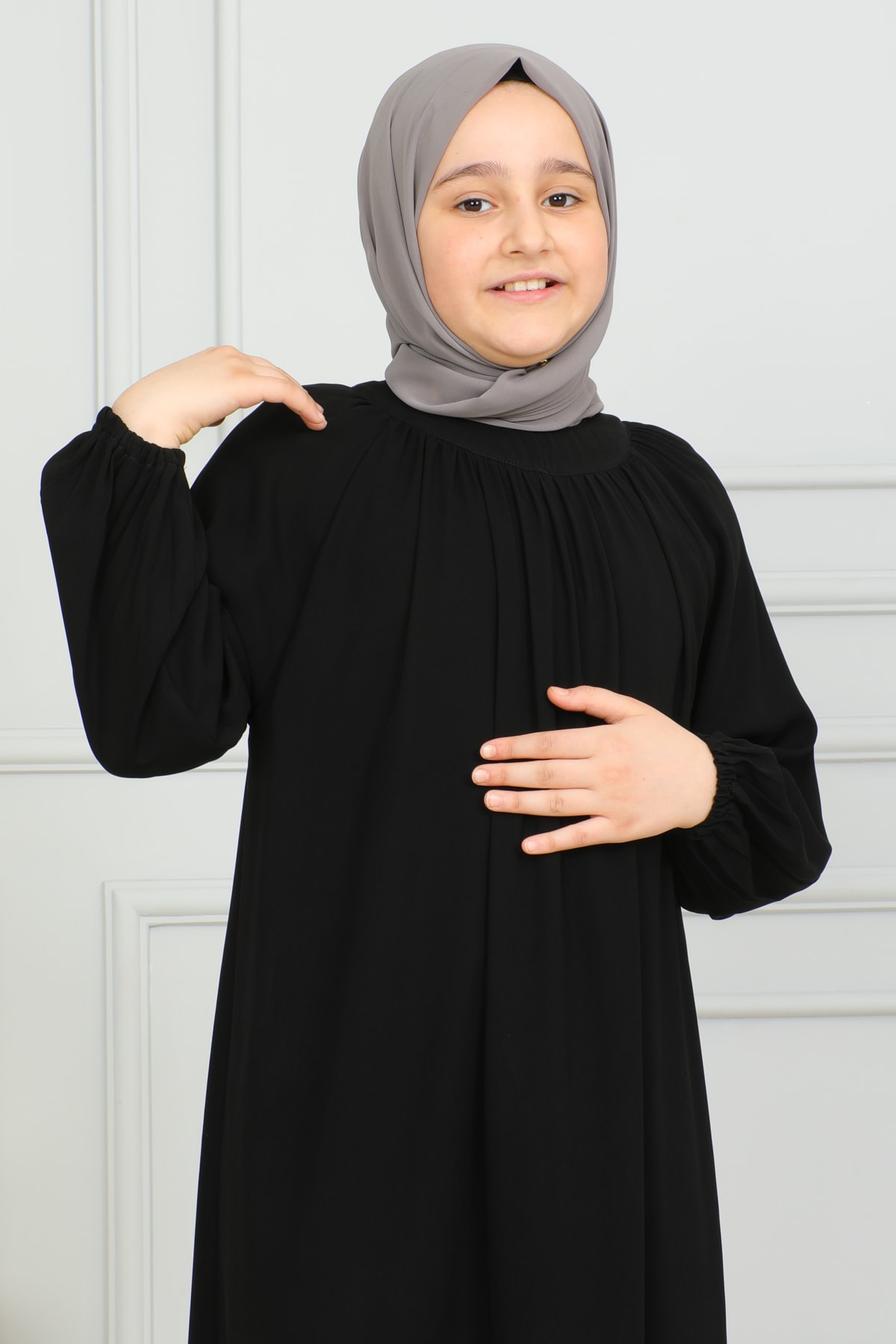 Reglan Kol Büzgülü Çocuk Elbise 4004 & Siyah