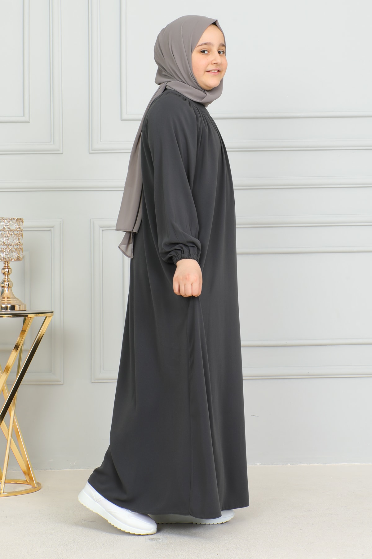 Reglan Kol Büzgülü Çocuk Elbise 4004 & Füme