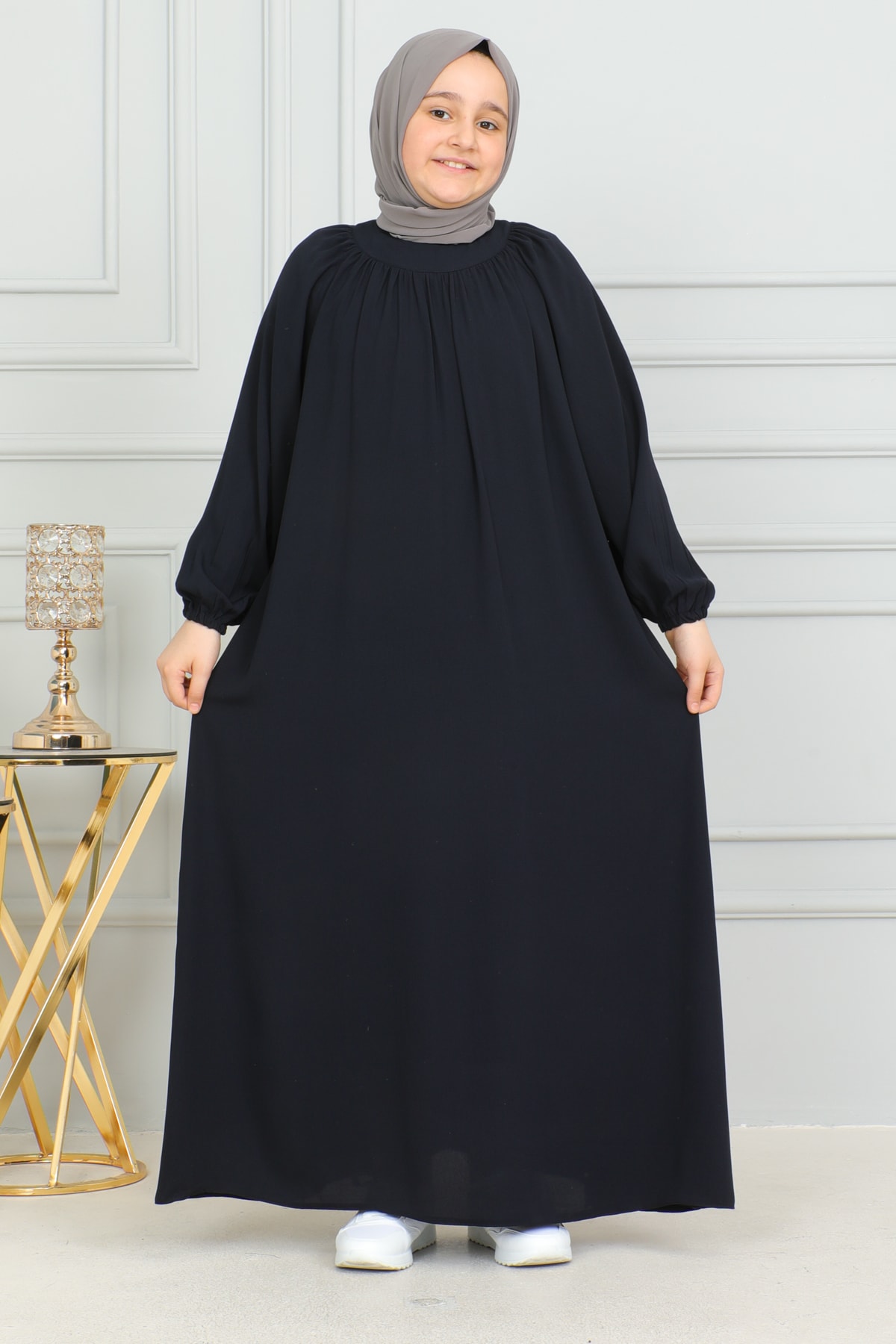 Reglan Kol Büzgülü Çocuk Elbise 4004 & Lacivert