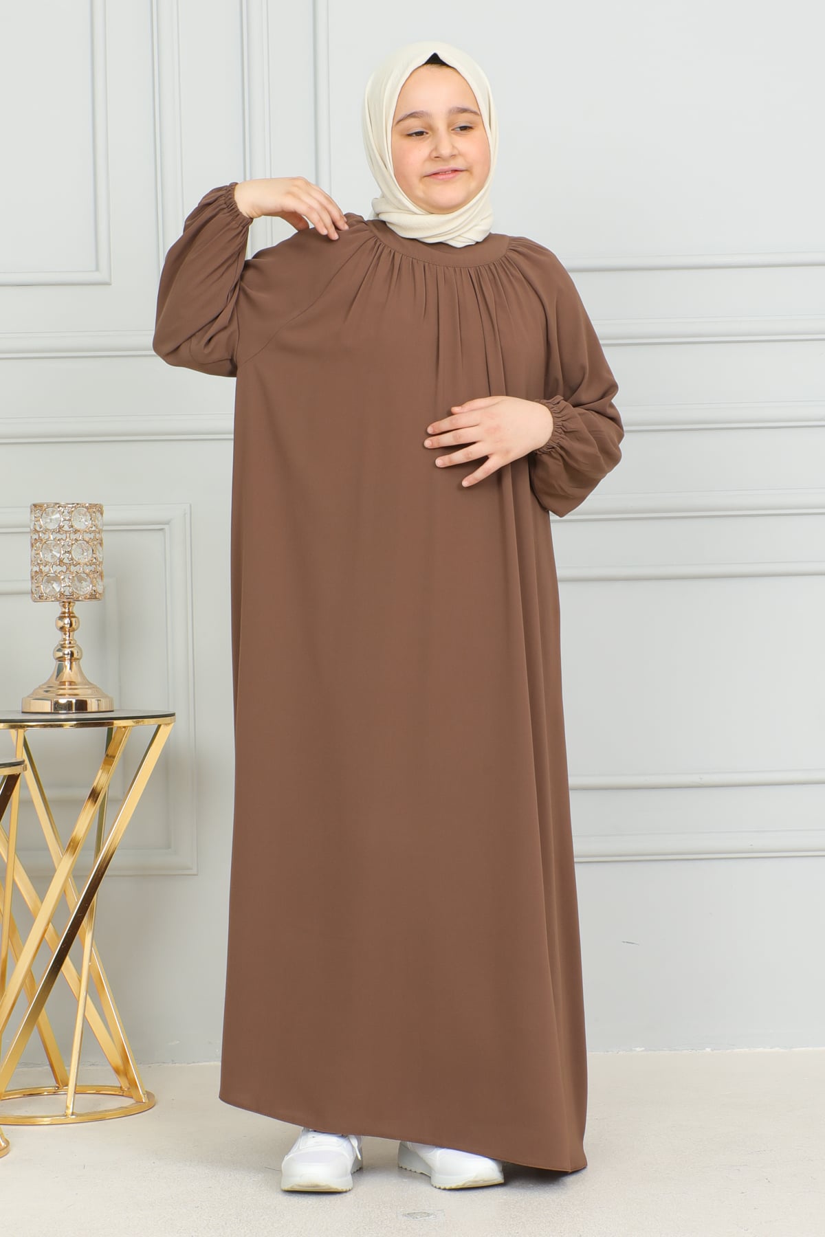 Reglan Kol Büzgülü Çocuk Elbise 4004 & Camel